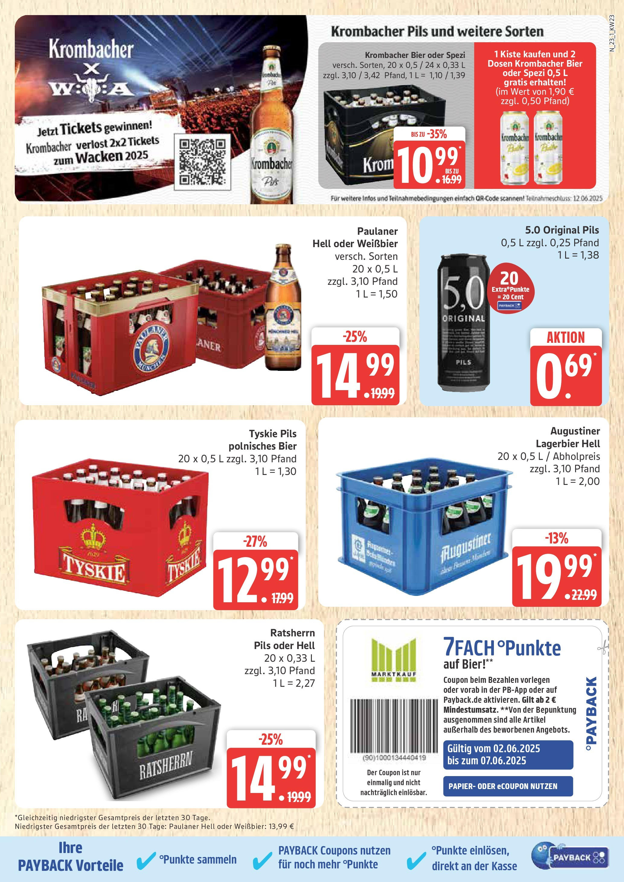 Marktkauf - Marktkauf: Wochenangebote (ab 01.06.2025) » Angebote online | Seite: 23 | Produkte: Tyskie, Weißbier, Pils, Paulaner