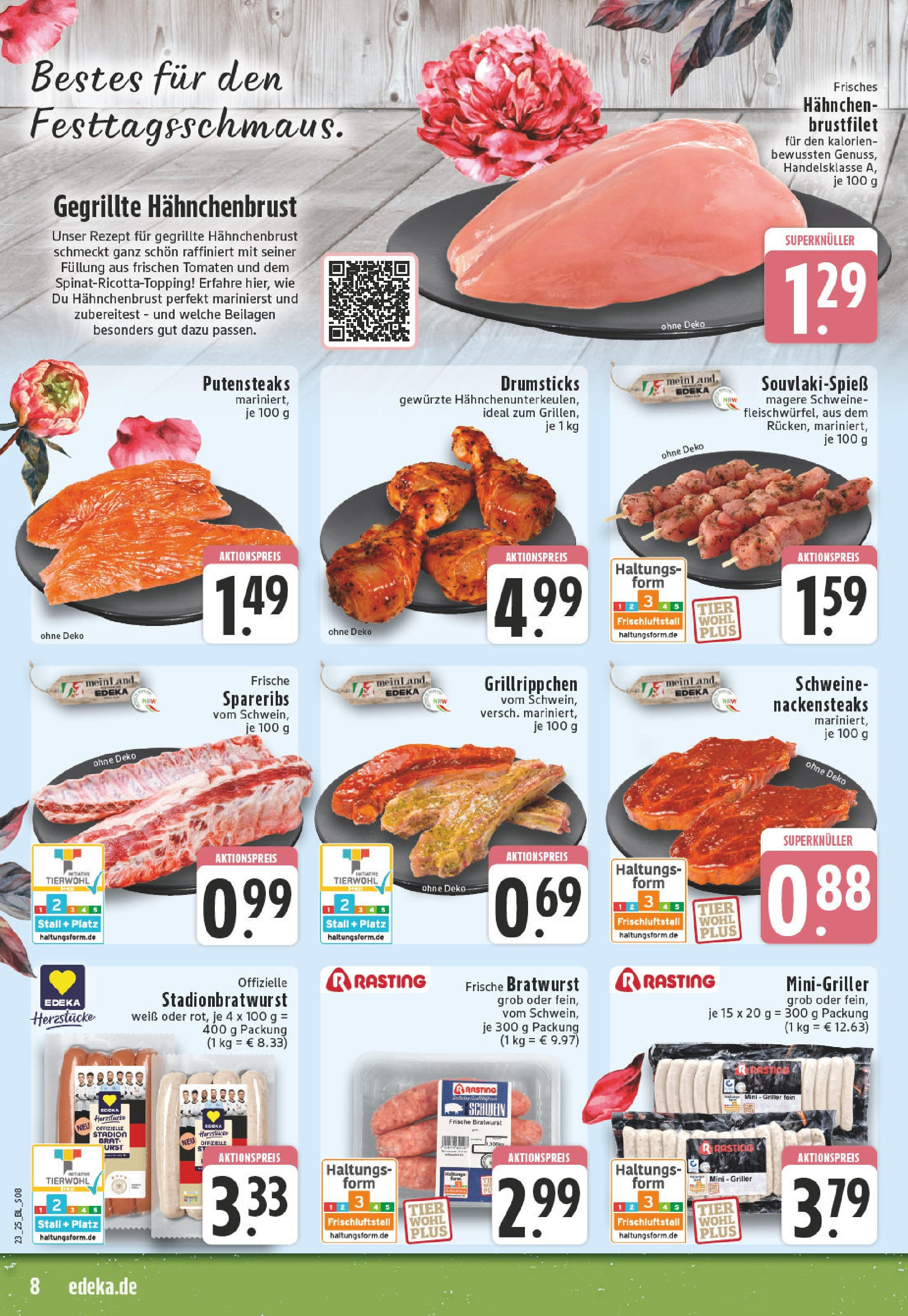 Edeka prospekt Solingen-Wald	 (ab 01.06.2025) » Angebote Online | Seite: 8 | Produkte: Nackensteaks, Hahnchen, Bratwurst, Hahnchenbrust