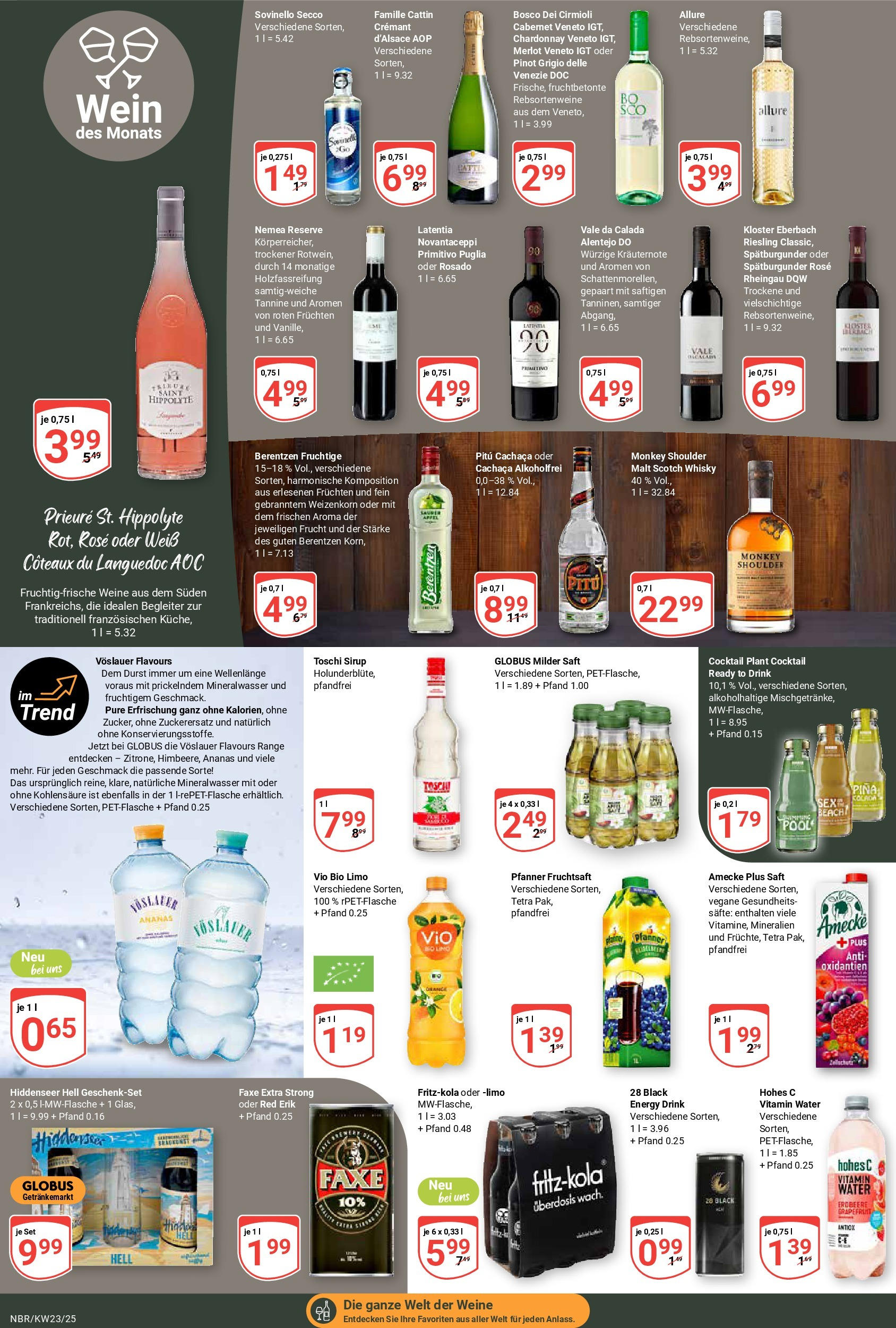 Globus prospekt Neubrandenburg	 (ab 01.06.2025) » Angebote online | Seite: 16 | Produkte: Whisky, Merlot, Mineralwasser, Fruchtsaft