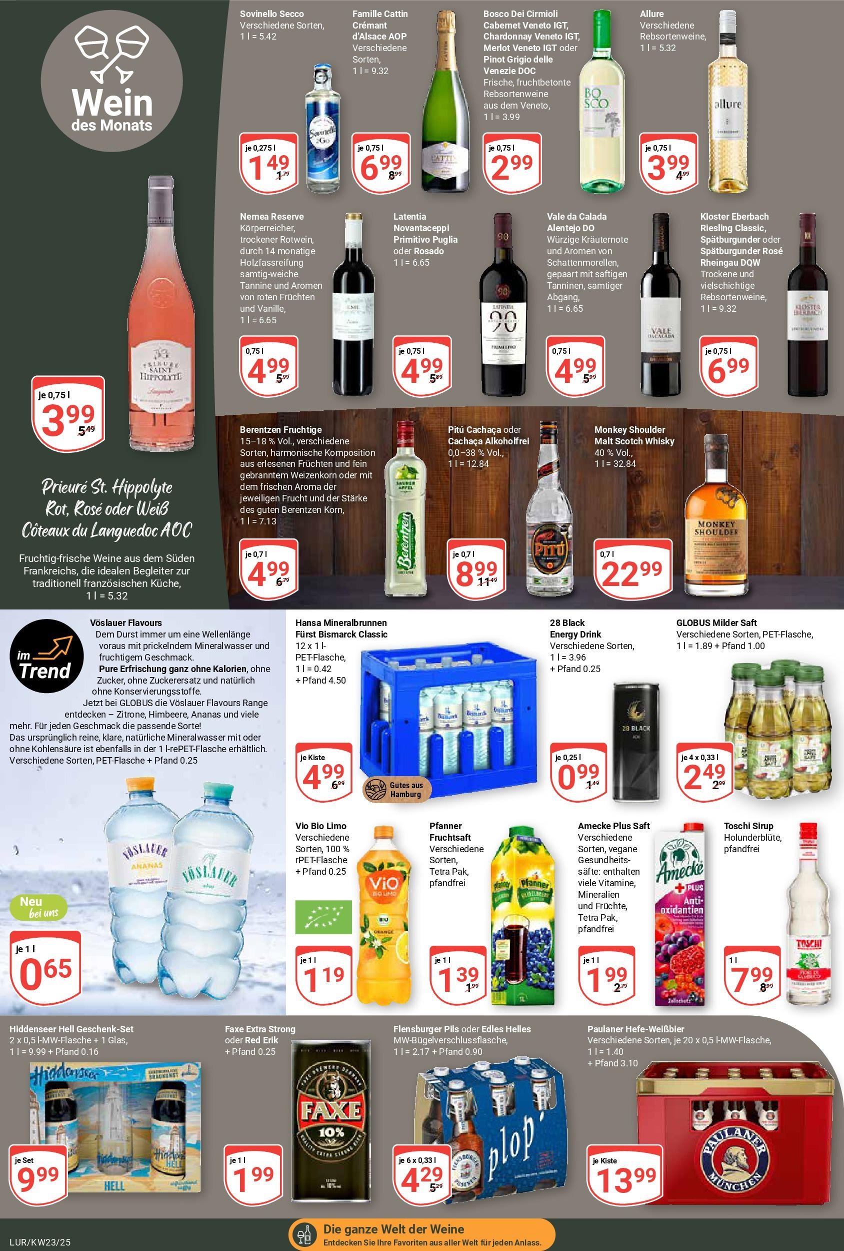 Globus prospekt Hamburg	 (ab 02.06.2025) » Angebote online | Seite: 13 | Produkte: Mineralwasser, Flensburger, Saft, Berentzen