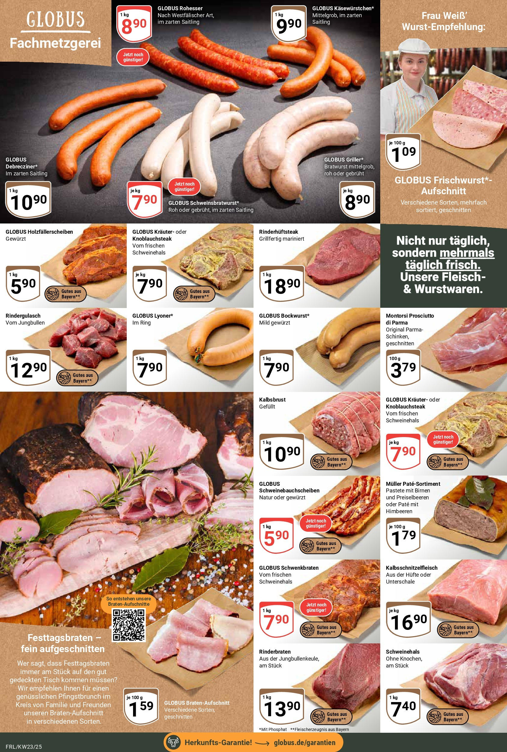 Globus prospekt Freilassing	 (ab 01.06.2025) » Angebote online | Seite: 6 | Produkte: Rinderbraten, Tisch, Bratwurst, Fleisch