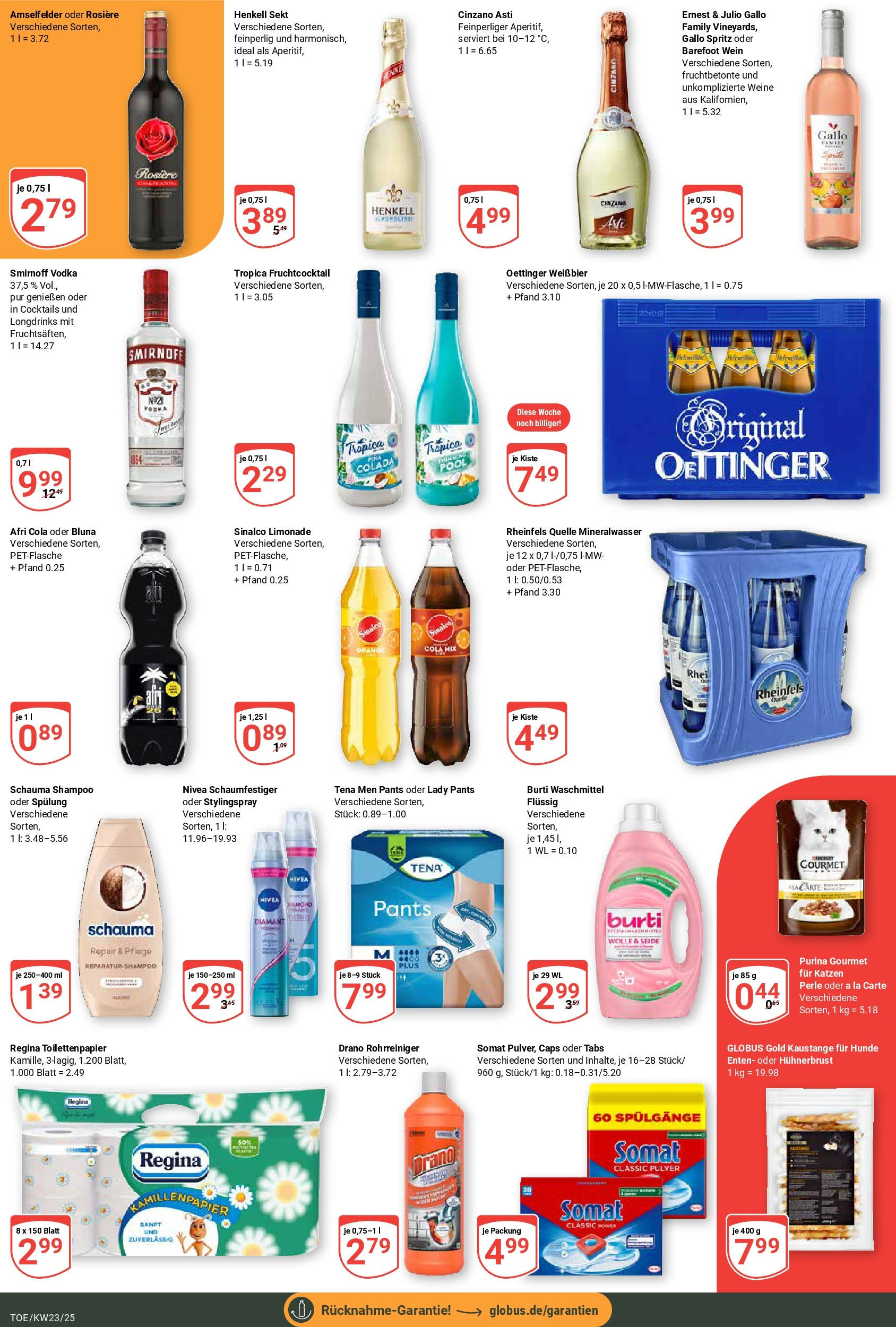 Globus prospekt Tönisvorst	 (ab 01.06.2025) » Angebote online | Seite: 7 | Produkte: Schauma shampoo, Oettinger, Spülung, Vodka