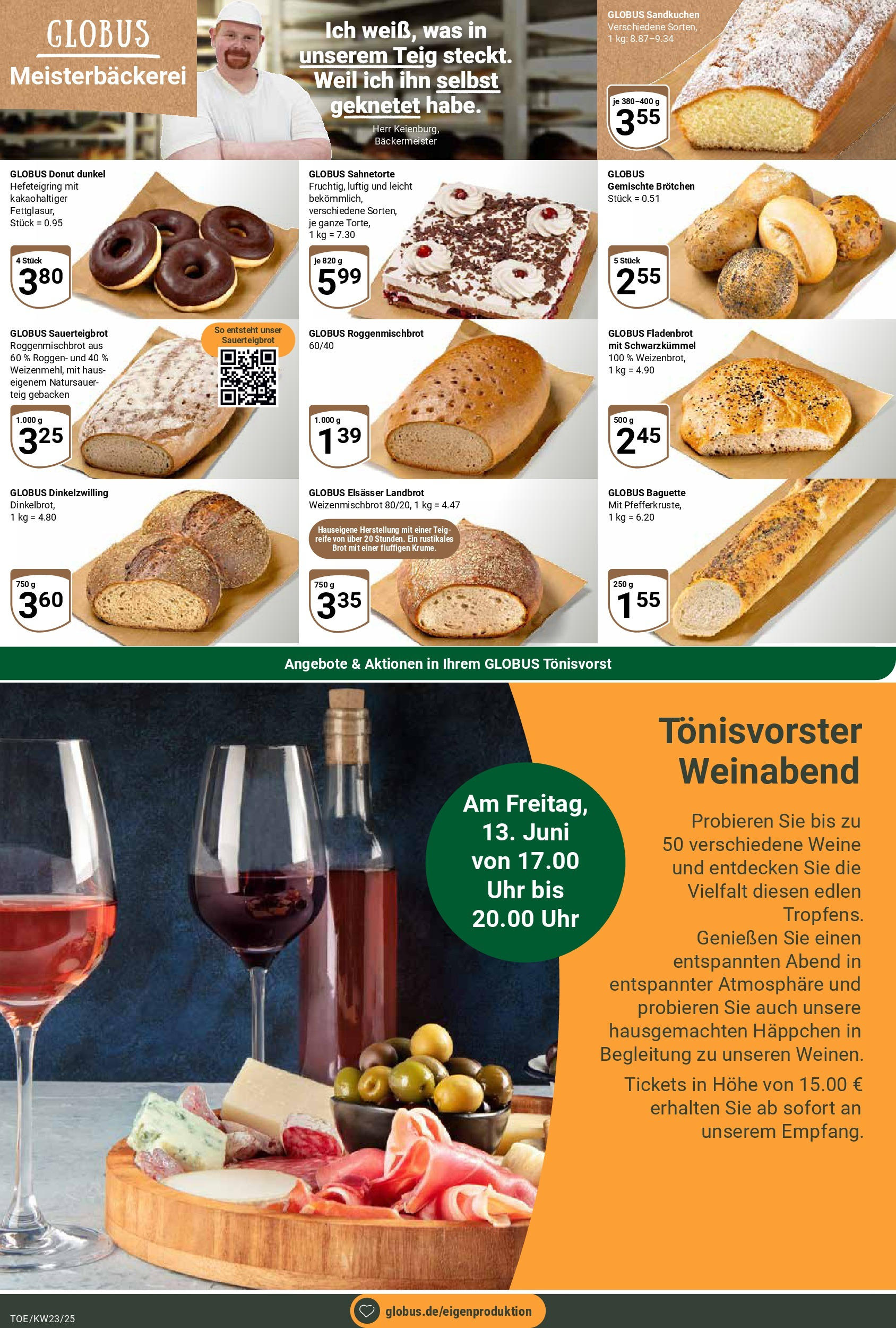 Globus prospekt Tönisvorst	 (ab 01.06.2025) » Angebote online | Seite: 9 | Produkte: Baguette, Brot, Uhr