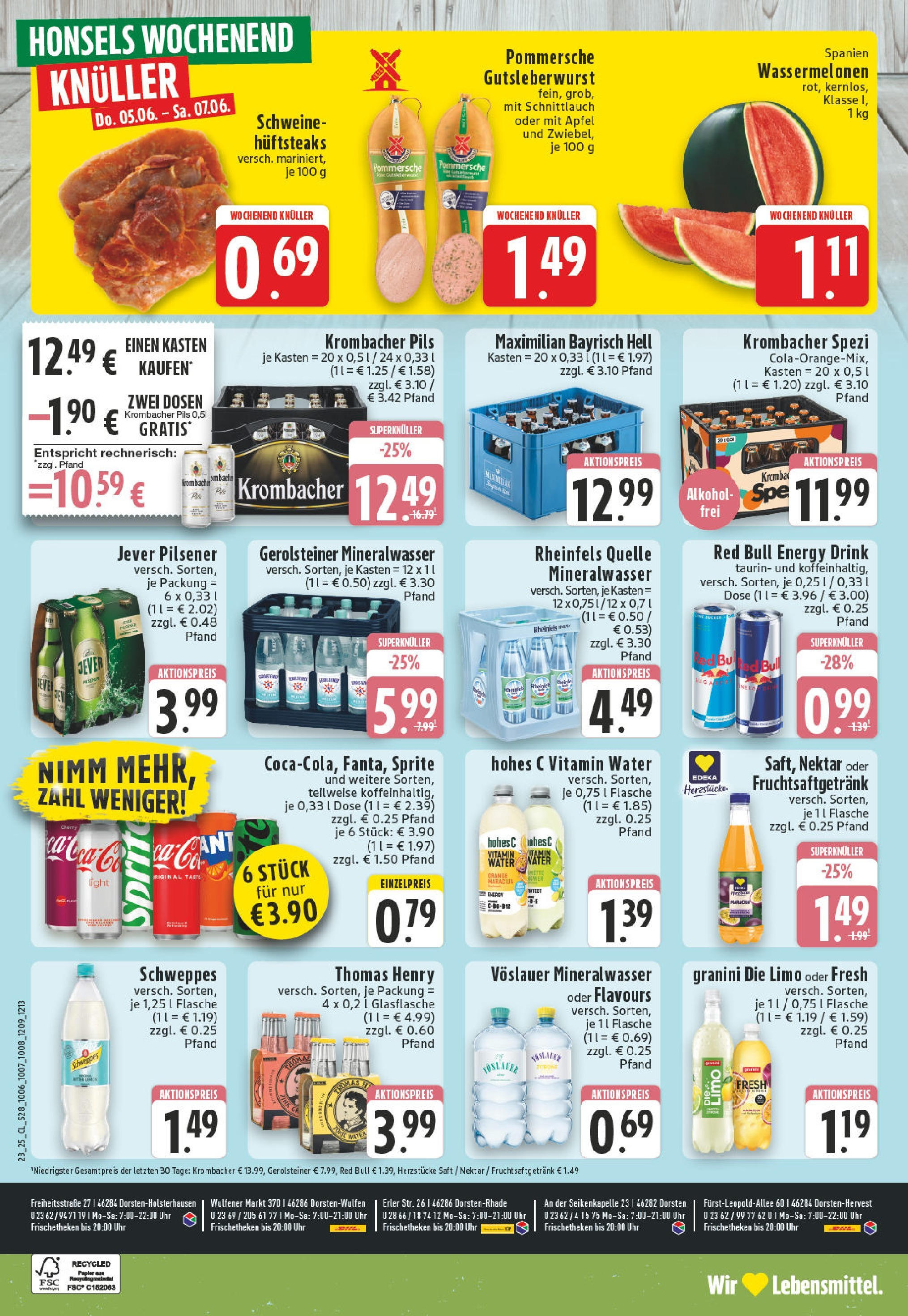 Edeka prospekt Dorsten	 (ab 01.06.2025) » Angebote Online | Seite: 28 | Produkte: Red bull, Schweppes, Uhr, Rheinfels quelle