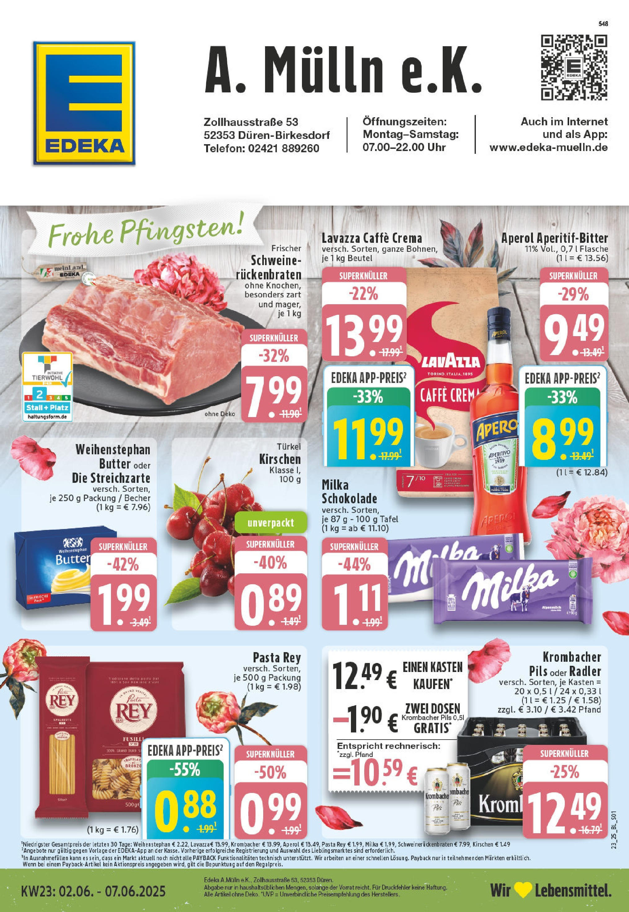 Edeka prospekt Düren-Birkesdorf	 (ab 01.06.2025) » Angebote Online | Seite: 1 | Produkte: Lavazza, Milka schokolade, Weihenstephan butter, Aperol