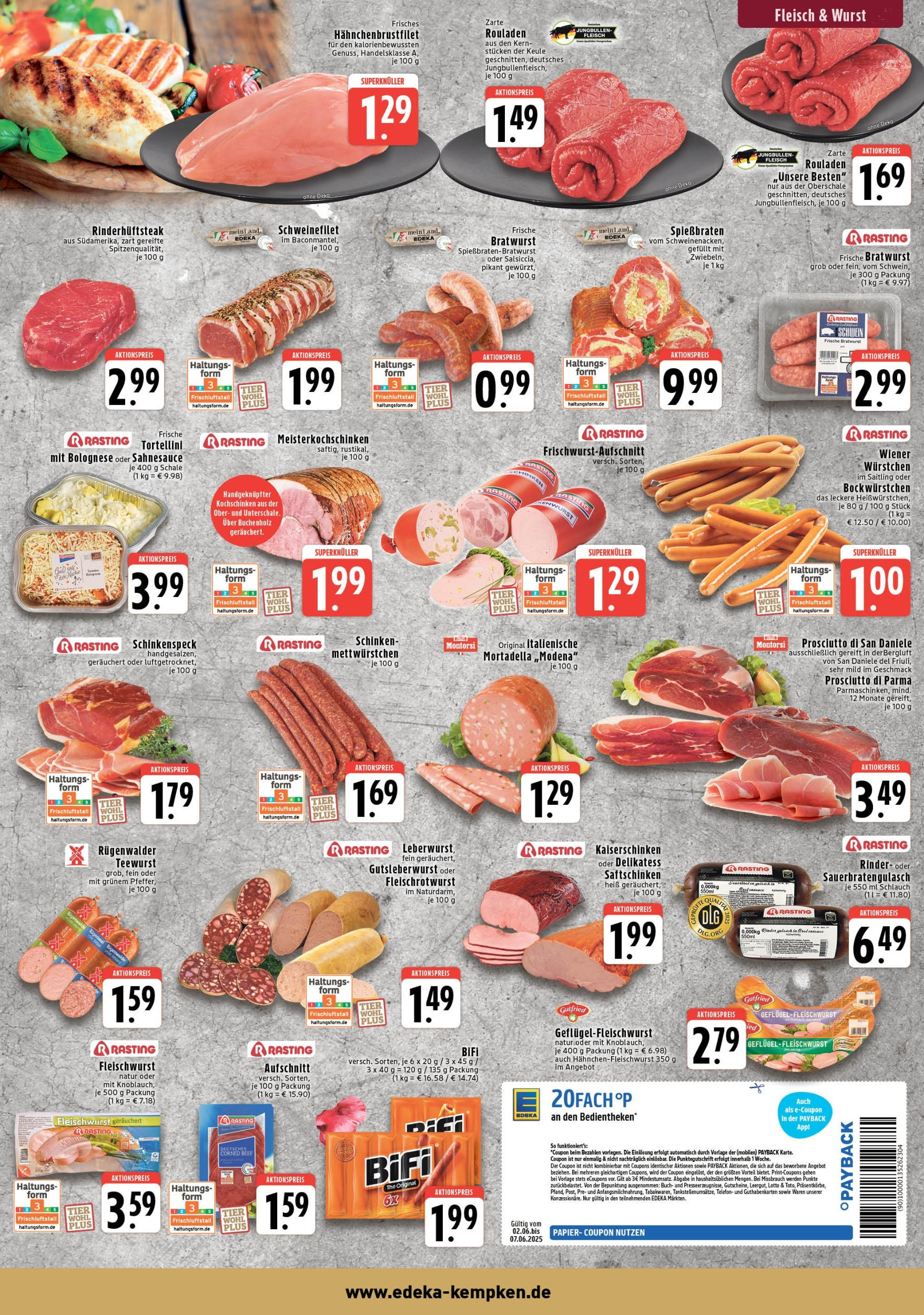 Edeka prospekt Krefeld - Hüls	 (ab 01.06.2025) » Angebote Online | Seite: 3 | Produkte: Bratwurst, Schweinefilet, Wurst, Schinken