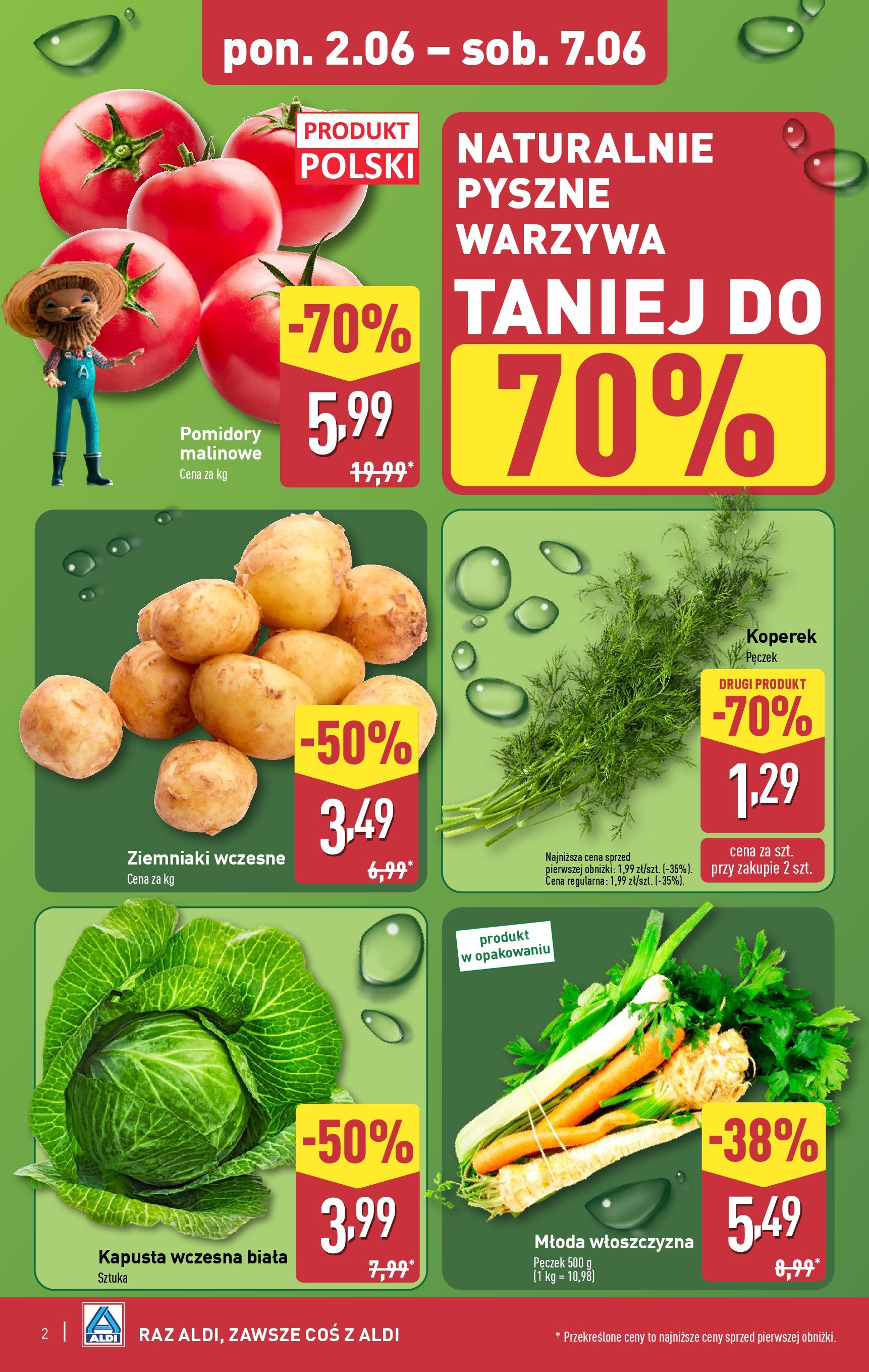 Aldi Gazetka od 02.06.2025 - Ulotka PDF, promocje | Strona: 2 | Produkty: Kapusta, Pomidory malinowe, Ziemniaki, Warzywa
