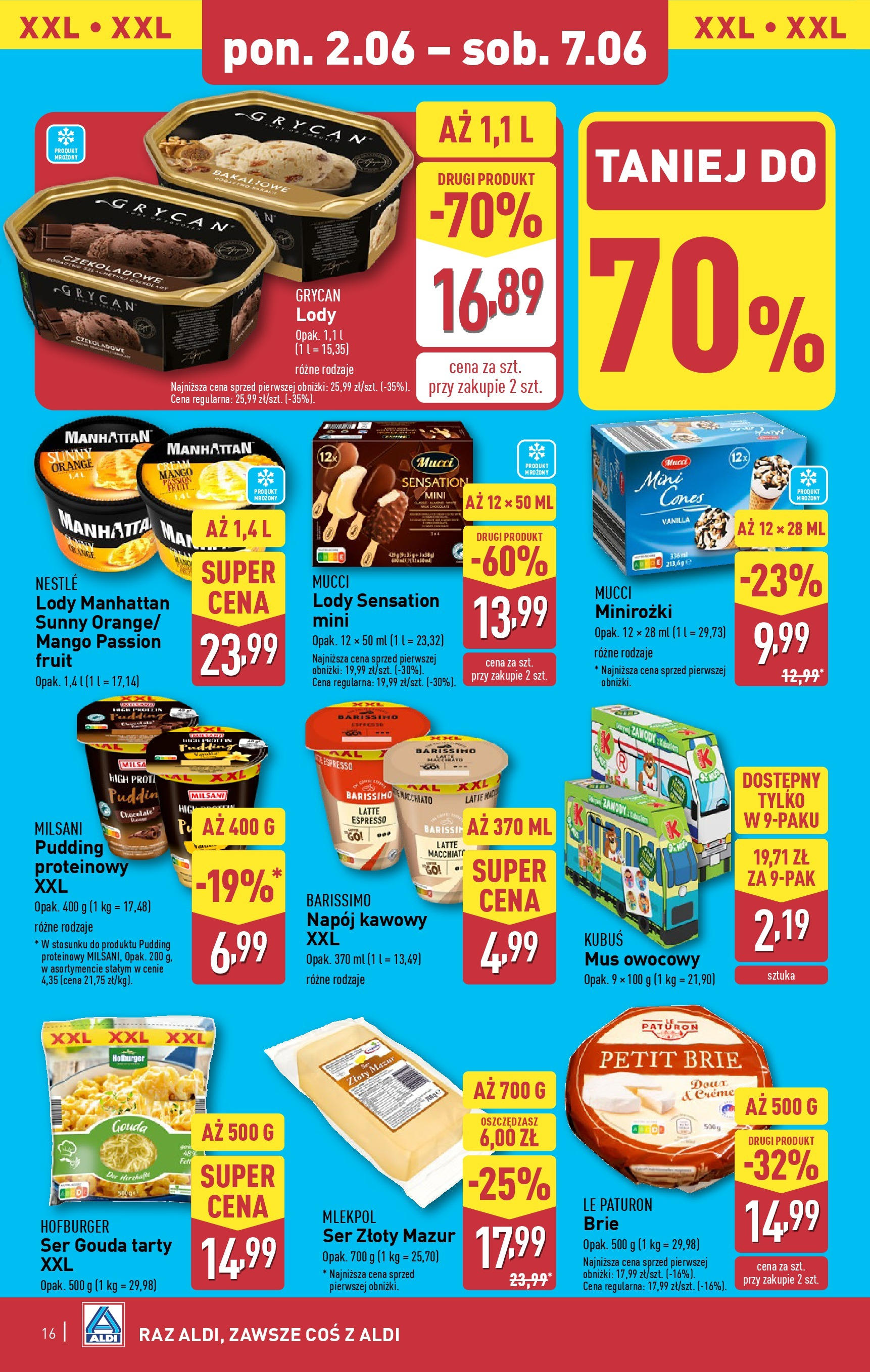 Aldi Gazetka od 02.06.2025 - Ulotka PDF, promocje | Strona: 16 | Produkty: Lody Grycan, Lody manhattan, Ser, Lody