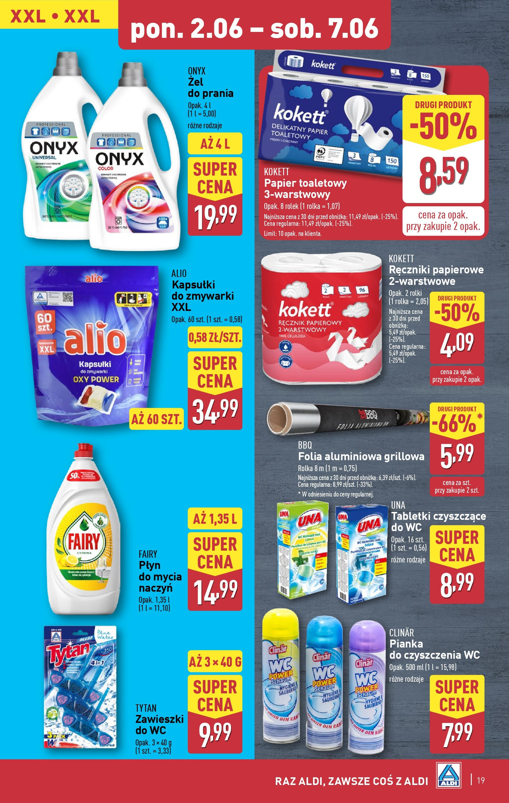 Aldi Gazetka od 02.06.2025 - Ulotka PDF, promocje | Strona: 19 | Produkty: Oxy, Fairy, Detergent, Płyn do mycia naczyń
