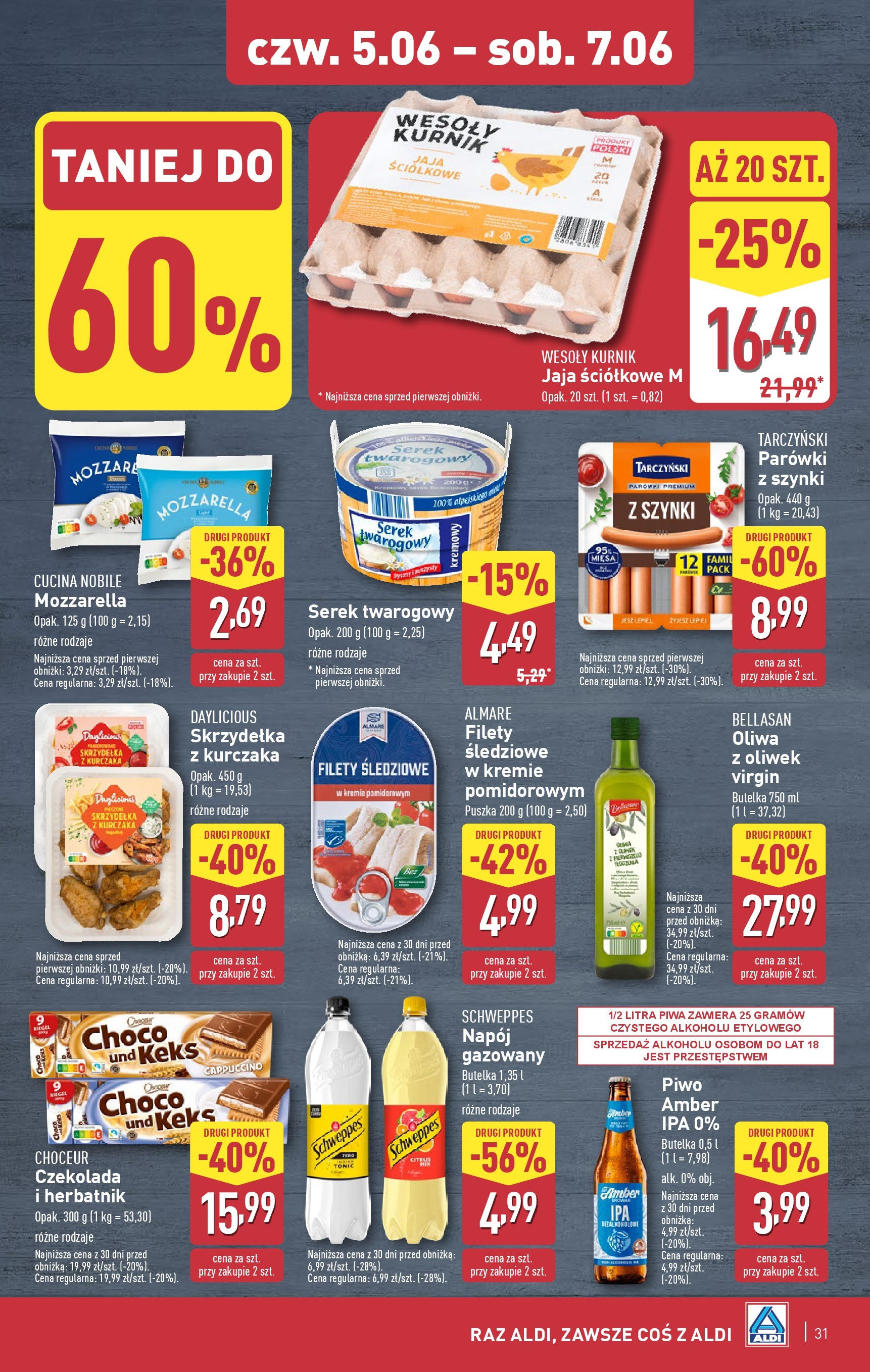Aldi Gazetka od 02.06.2025 - Ulotka PDF, promocje | Strona: 31 | Produkty: Skrzydełka z kurczaka, Oliwa z oliwek, Parówki, Czekolada