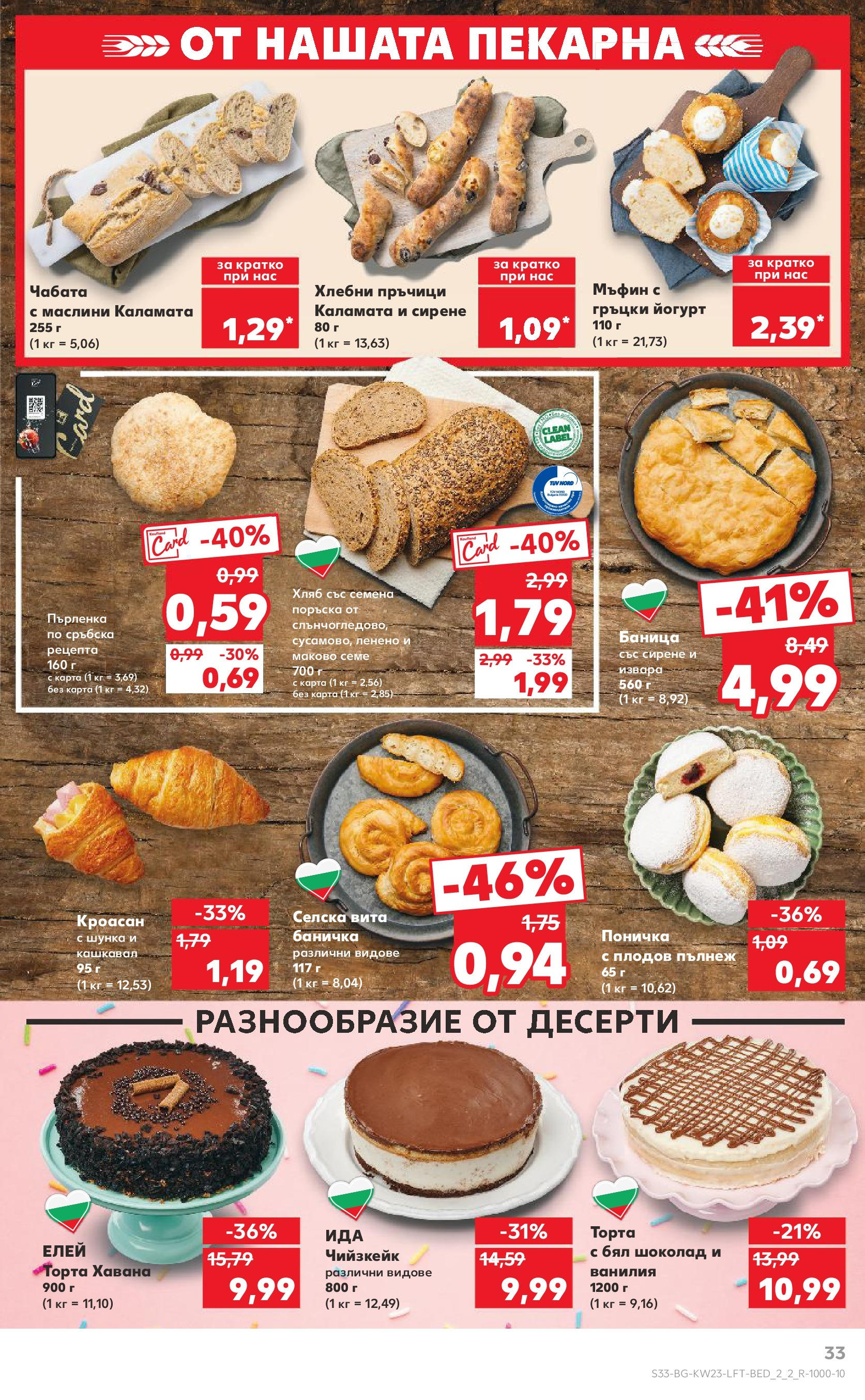 Нова Кауфланд брошура от 02.06.2025 - Седмична брошура Враца №23 на Кауфланд | Страница: 33 | Продукти: Хляб, Кроасан, Мъфин, Торта