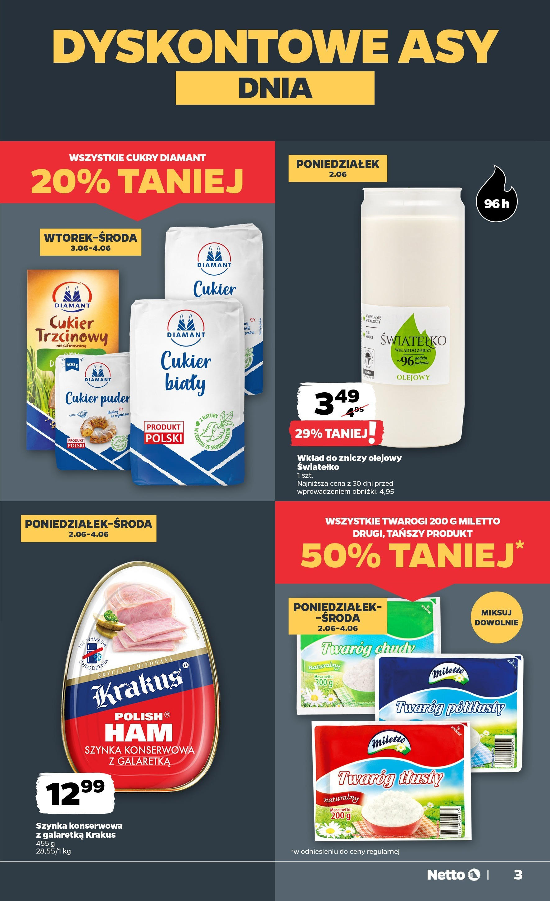 Netto gazetka - Spożywcza od 02.06.2025 - Aktualne promocje | Strona: 3 | Produkty: Twaróg tłusty, Cukier puder, Cukier biały, Twaróg