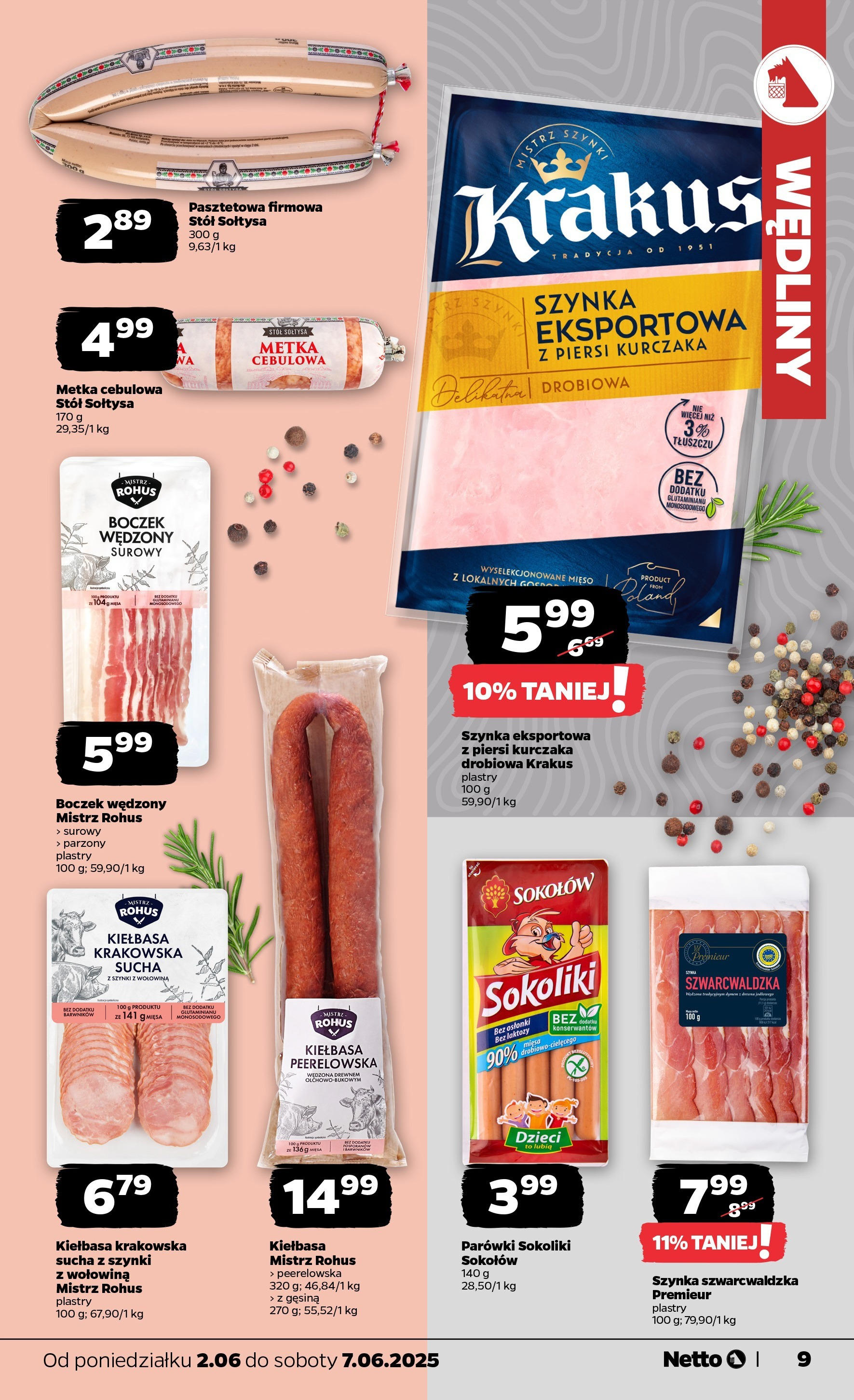 Netto gazetka - Spożywcza od 02.06.2025 - Aktualne promocje | Strona: 9 | Produkty: Piersi, Mięso, Szynka, Wołowina