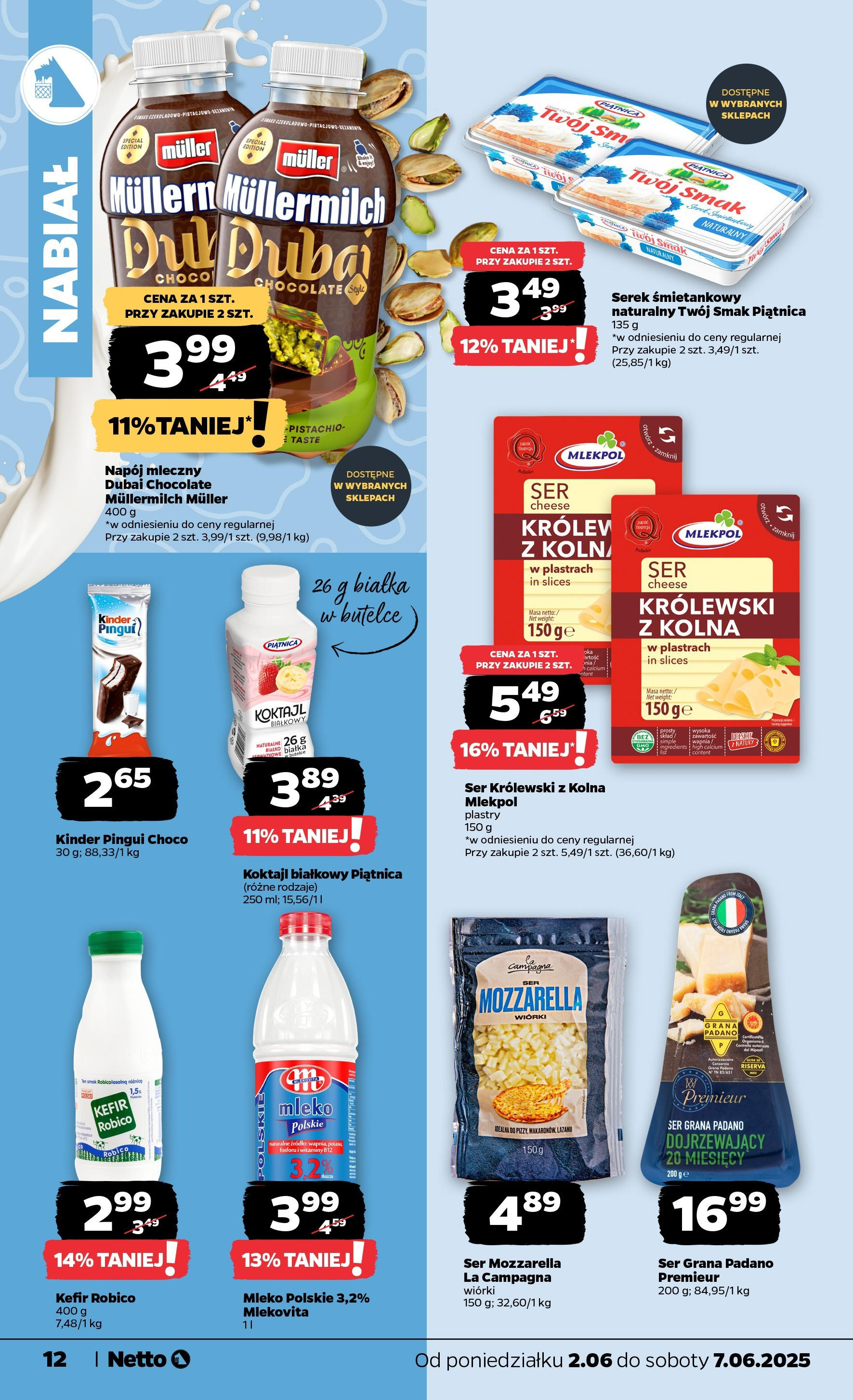 Netto gazetka - Spożywcza od 02.06.2025 - Aktualne promocje | Strona: 12 | Produkty: Kefir robico, Grana padano, Mozzarella wiórki, Ser