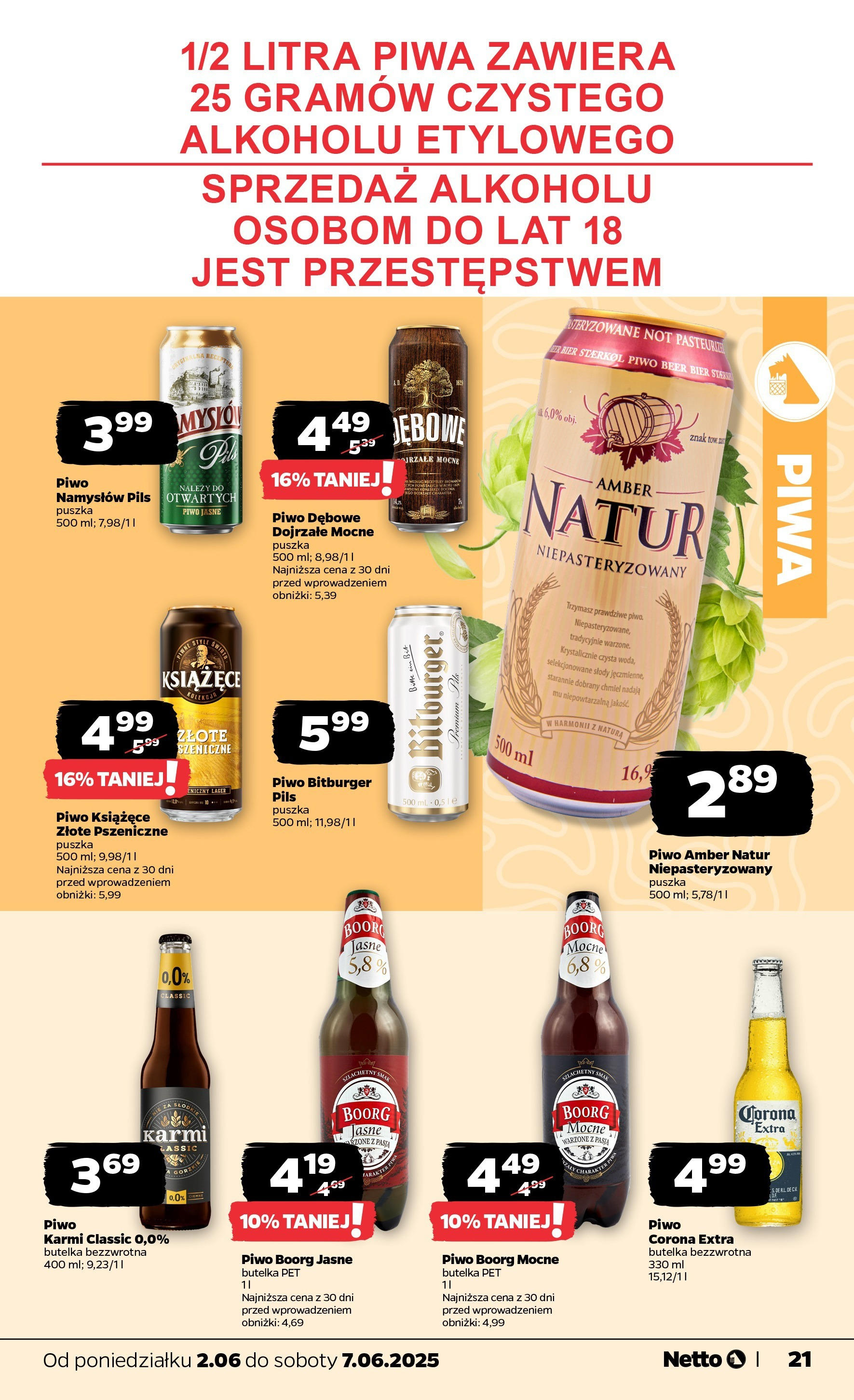Netto gazetka - Spożywcza od 02.06.2025 - Aktualne promocje | Strona: 21 | Produkty: Piwo, Piwo Namysłów
