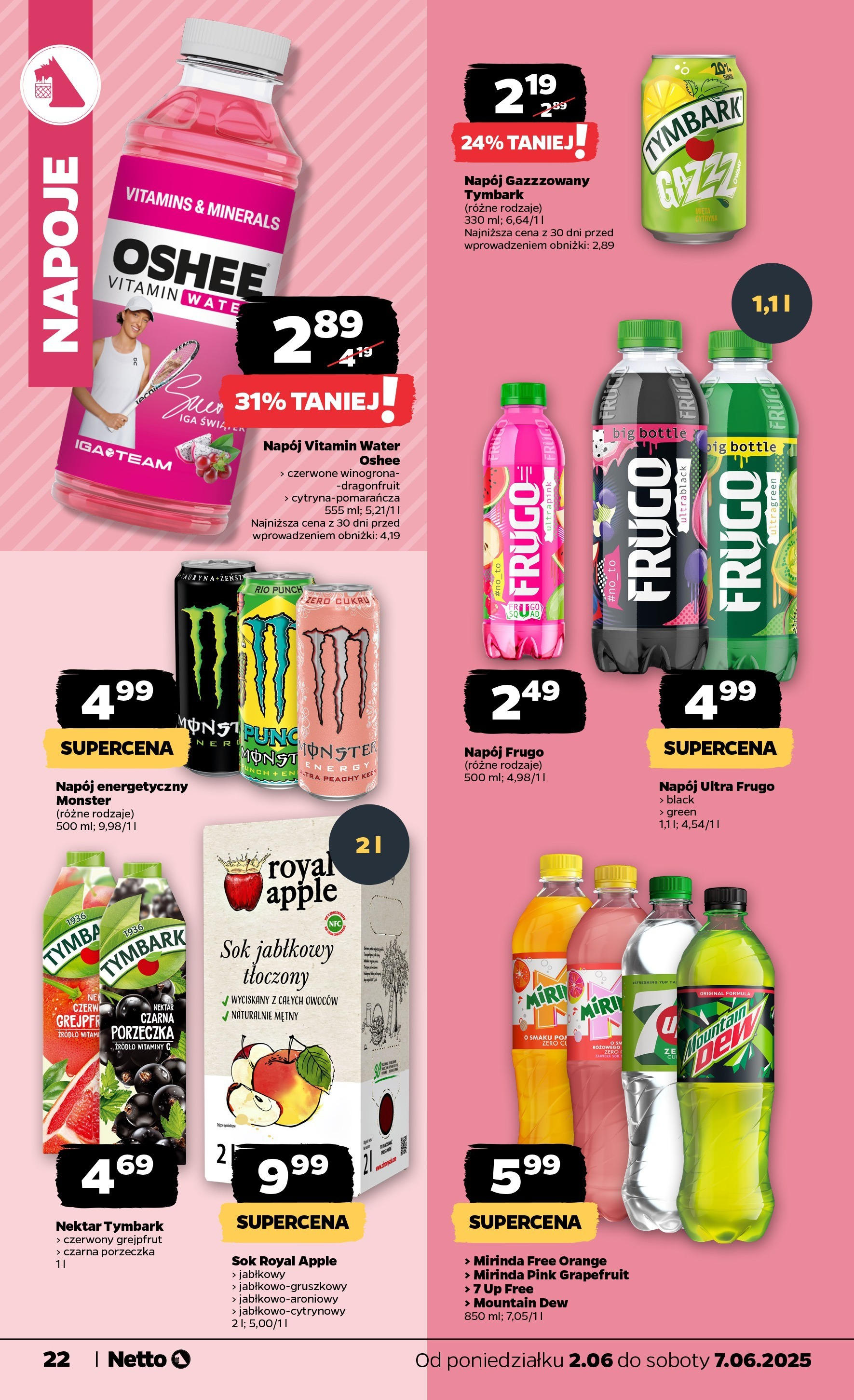 Netto gazetka - Spożywcza od 02.06.2025 - Aktualne promocje | Strona: 22 | Produkty: Winogrona, Sok jabłkowy, Napoje, Porzeczka