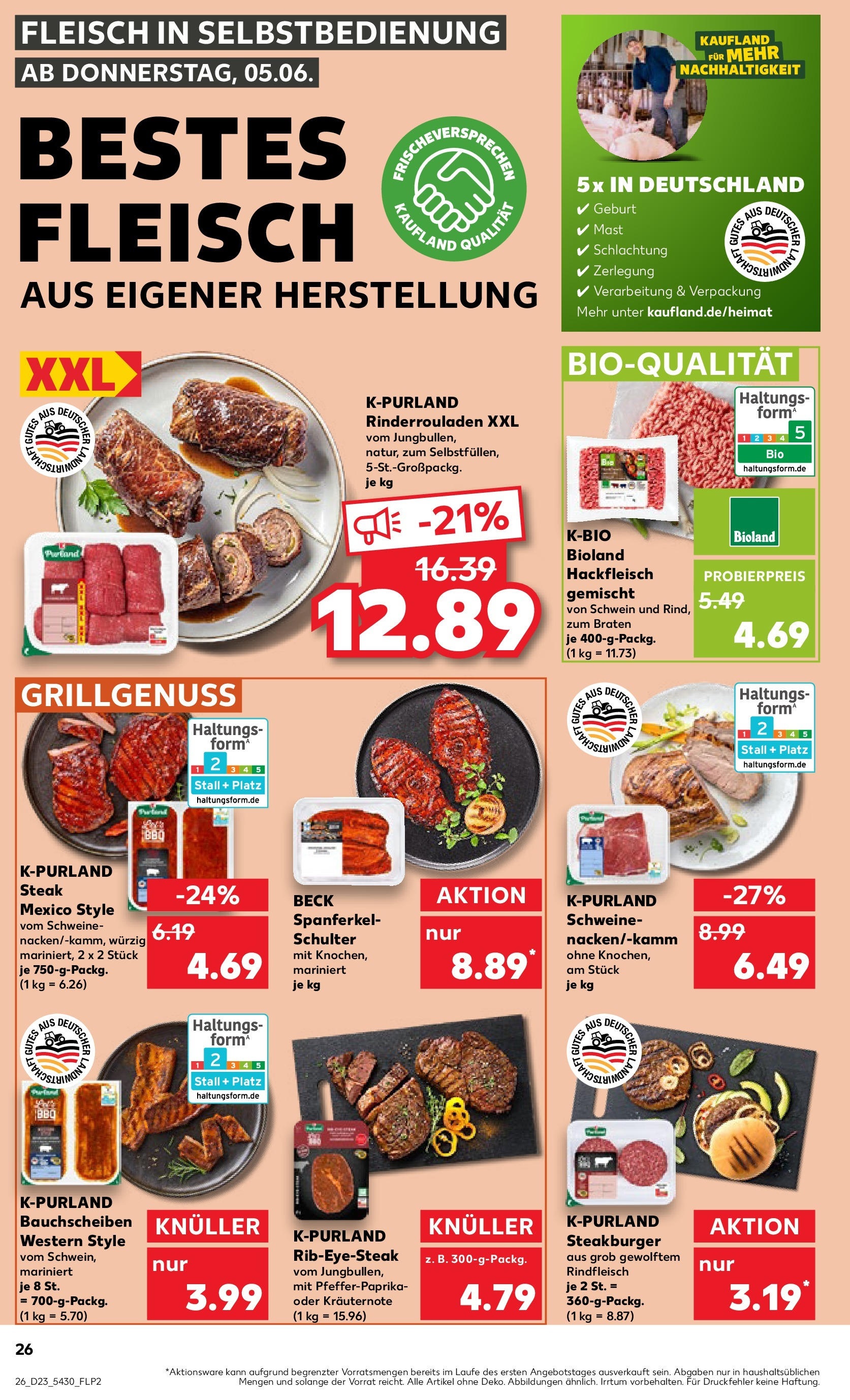 Kaufland prospekt Biberach An Der Riß (ab 05.06.2025) » Angebote Online | Seite: 26 | Produkte: Rinderrouladen, Rindfleisch, Steak, Hackfleisch Kaufland prospekt Biberach An Der Riß (ab 05.06.2025) » Angebote Online zum Blättern | Seite: 26 | Produkte: Rinderrouladen, Rindfleisch, Steak, Hackfleisch