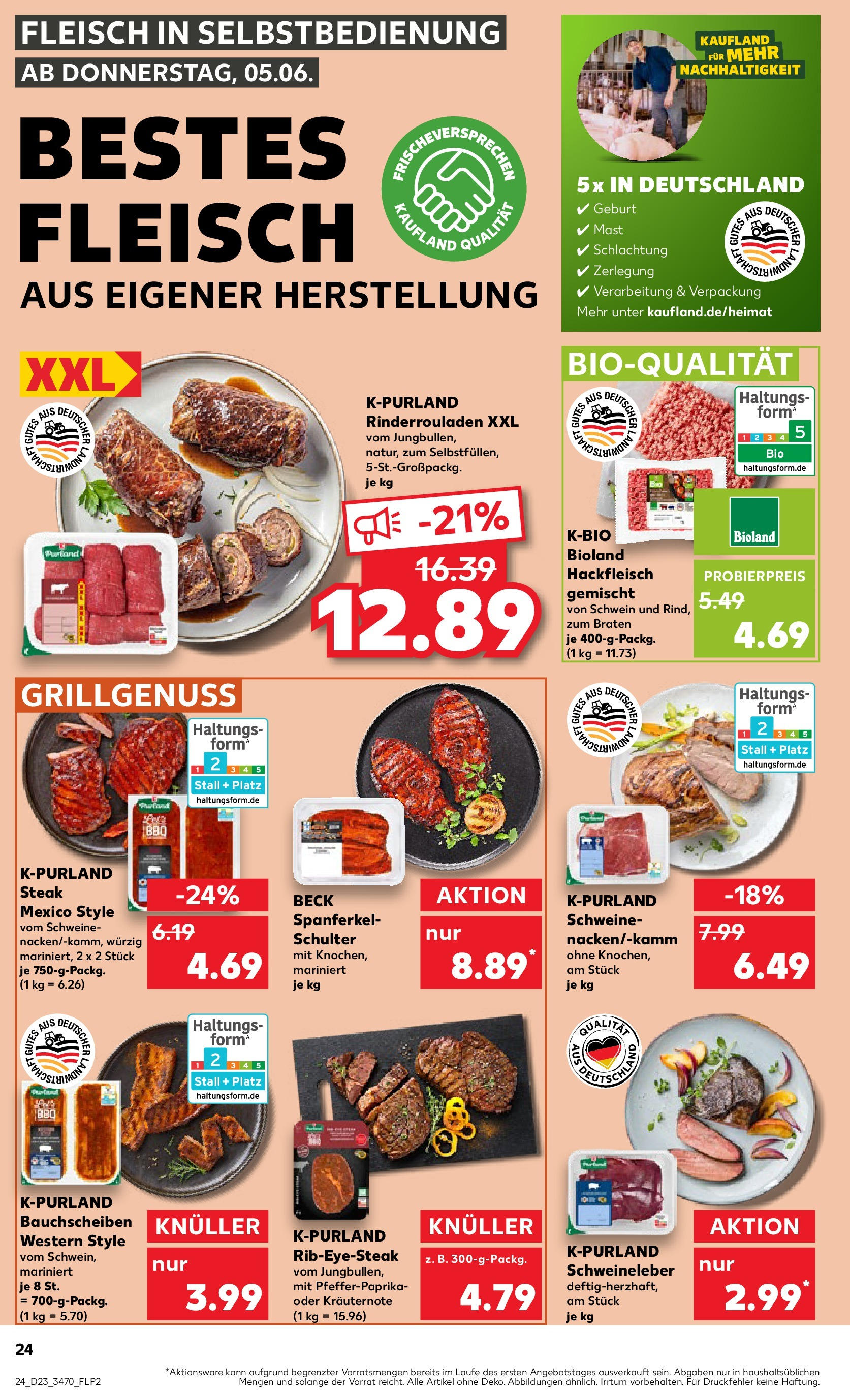 Kaufland prospekt Berlin (ab 05.06.2025) » Angebote Online | Seite: 24 | Produkte: Rinderrouladen, Steak, Fleisch, Hackfleisch Kaufland prospekt Berlin (ab 05.06.2025) » Angebote Online zum Blättern | Seite: 24 | Produkte: Rinderrouladen, Steak, Fleisch, Hackfleisch