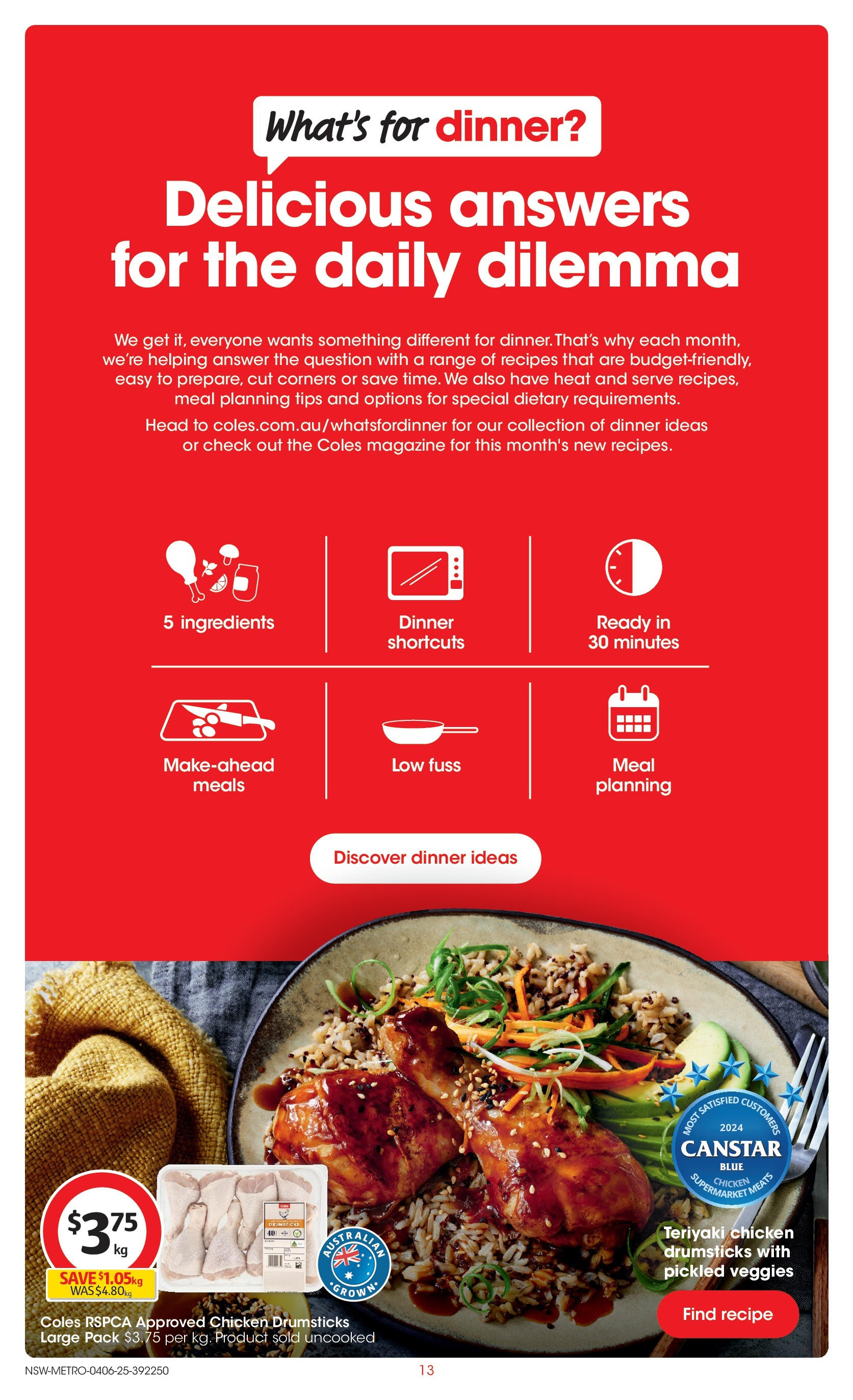 ﻿﻿Coles catalogue valid from 04/06/2025 > Online Australia | Page: 13 | Products: Chicken, Dosettes Tassimo, Cafetiere Tassimo, Croquettes pour chien