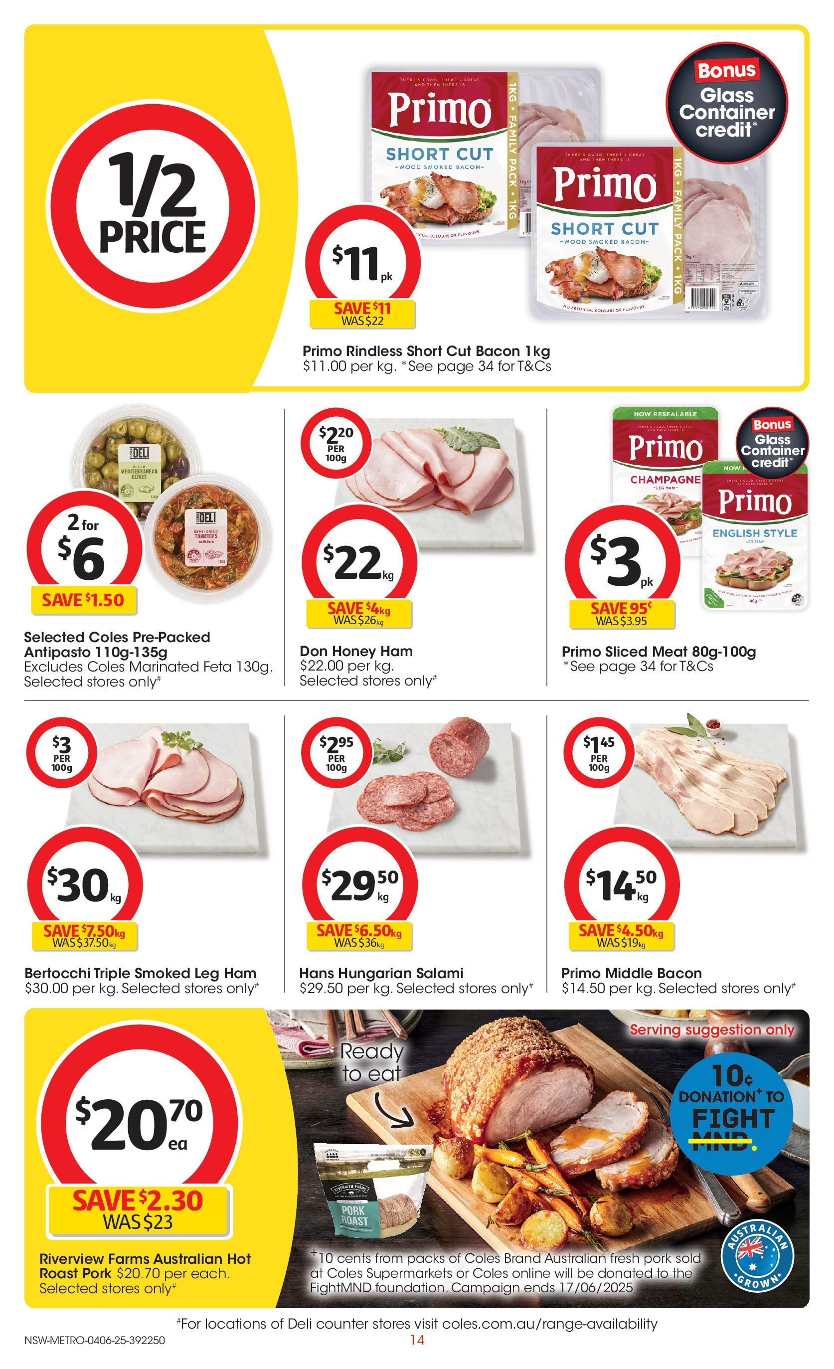 ﻿﻿Coles catalogue valid from 04/06/2025 > Online Australia | Page: 14 | Products: Bacon, Salami, Ham, Meat