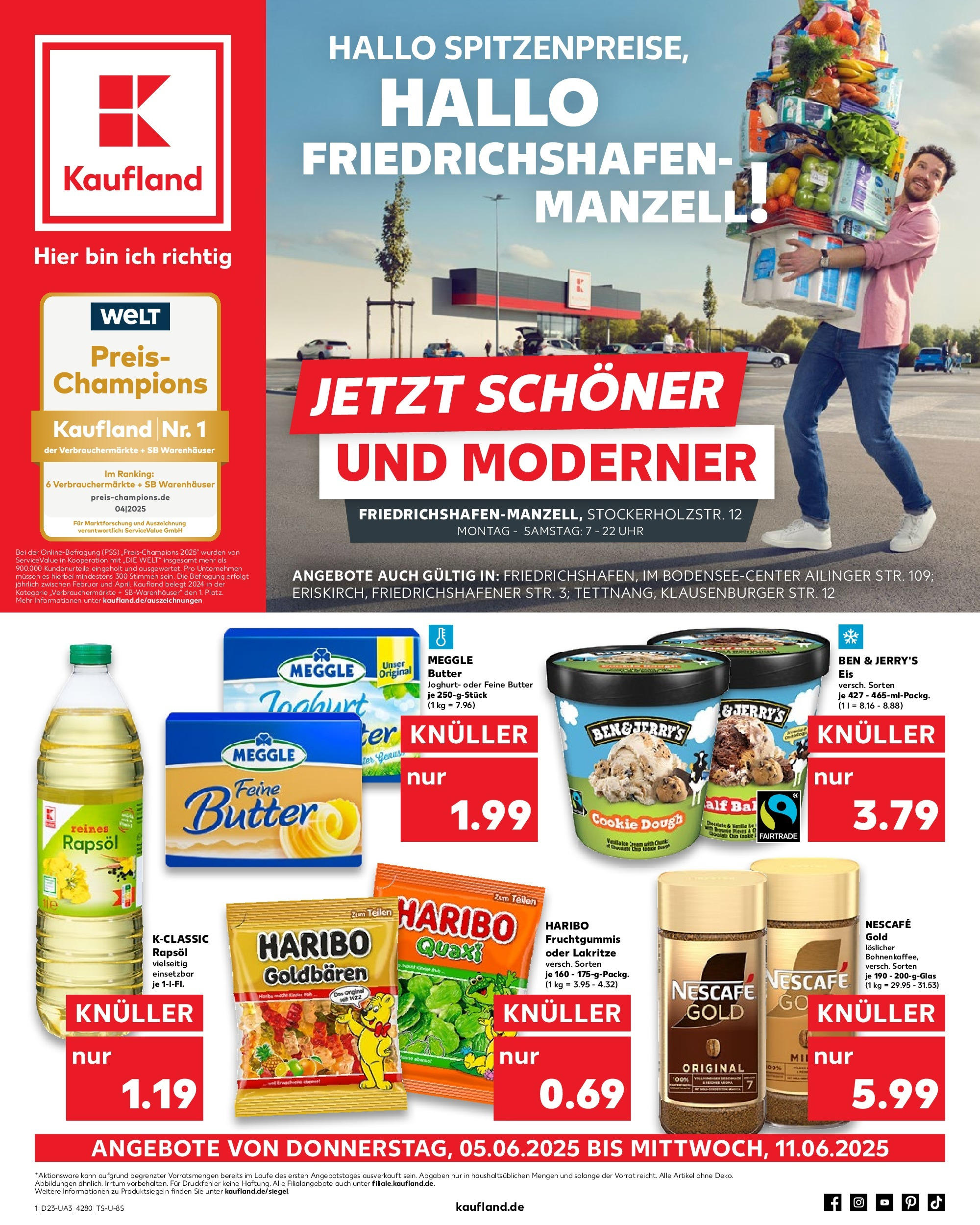 Kaufland prospekt Eriskirch (ab 05.06.2025) » Angebote Online | Seite: 1 | Produkte: Nescafe, Rapsöl, Nescafe gold, Eis Kaufland prospekt Eriskirch (ab 05.06.2025) » Angebote Online zum Blättern | Seite: 1 | Produkte: Nescafe, Rapsöl, Nescafe gold, Eis