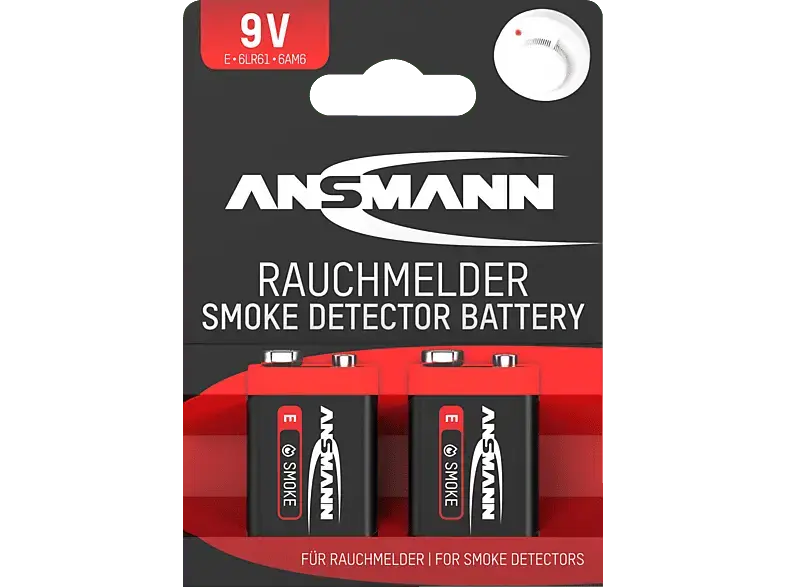 Ansmann Alkaline für Rauchmelder 9V-Block, 2er-Pack; Batterie