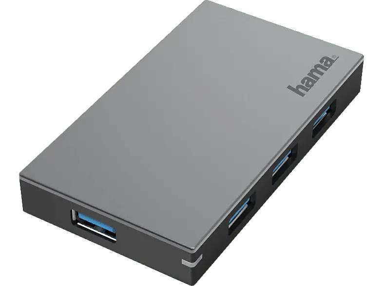 HAMA 200115 USB-Hub, 4 Ports, USB 3.0, 5 Gbit/s, Schnellladen, inkl. Kabel und Netzteil