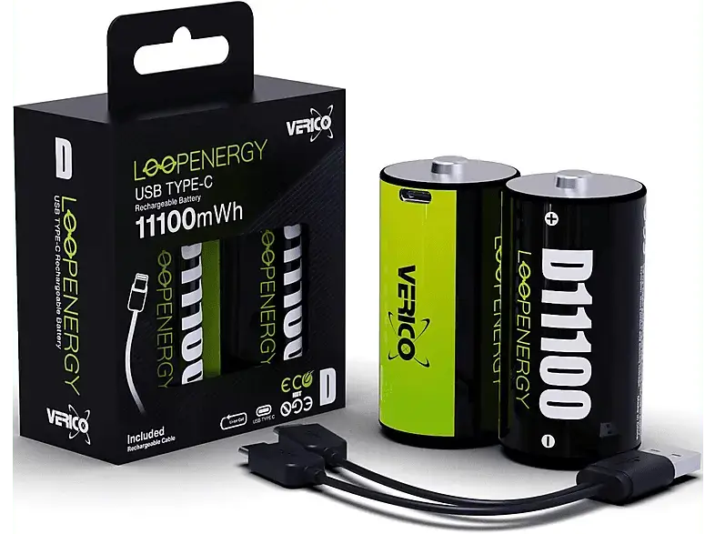 Verico D Mono Batterie Wiederaufladbar Li-ion, 2er Pack; Akku