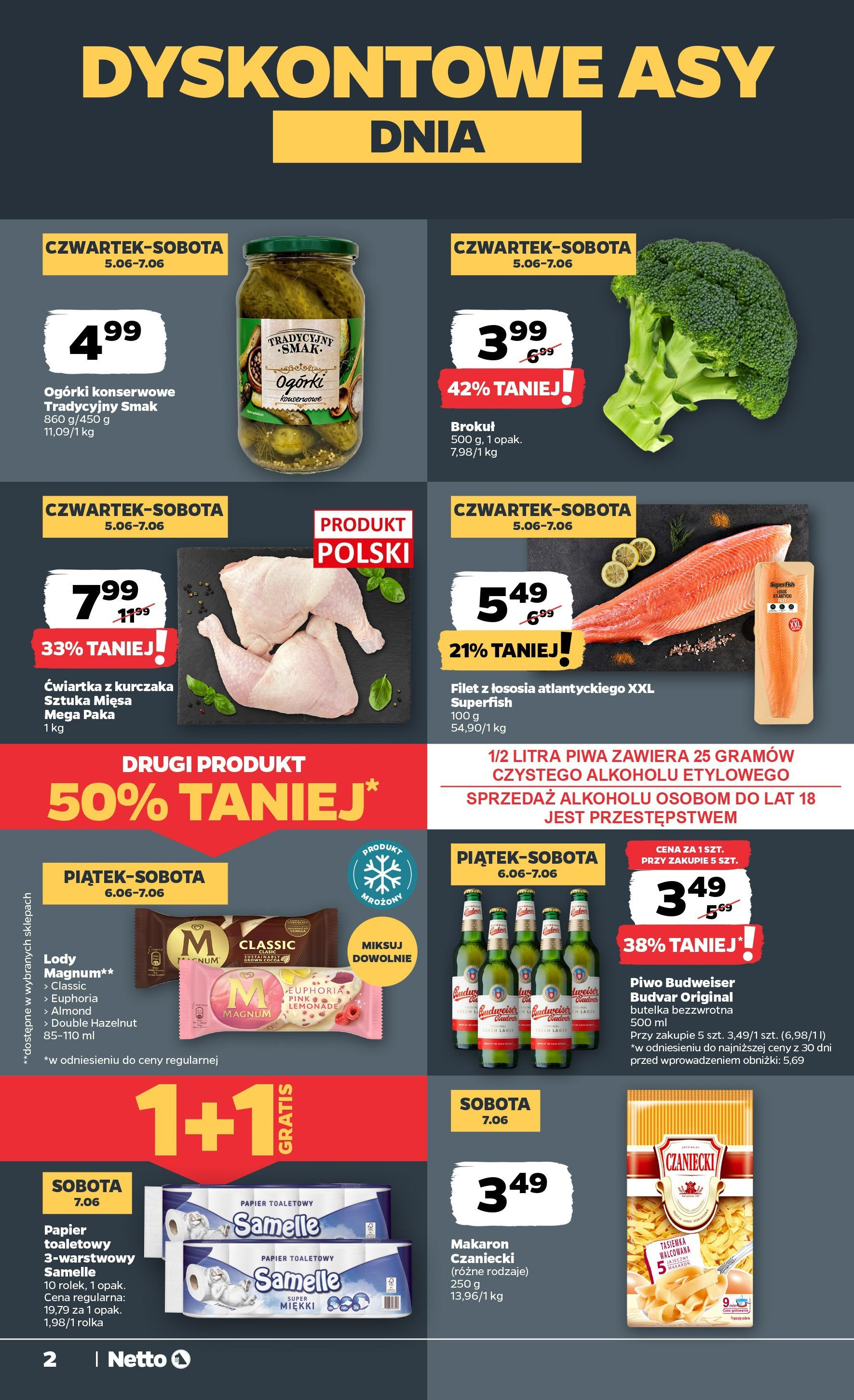Netto gazetka - Spożywcza od 05.06.2025 - Aktualne promocje | Strona: 2 | Produkty: Brokuł, Papier toaletowy, Piwo, Lody