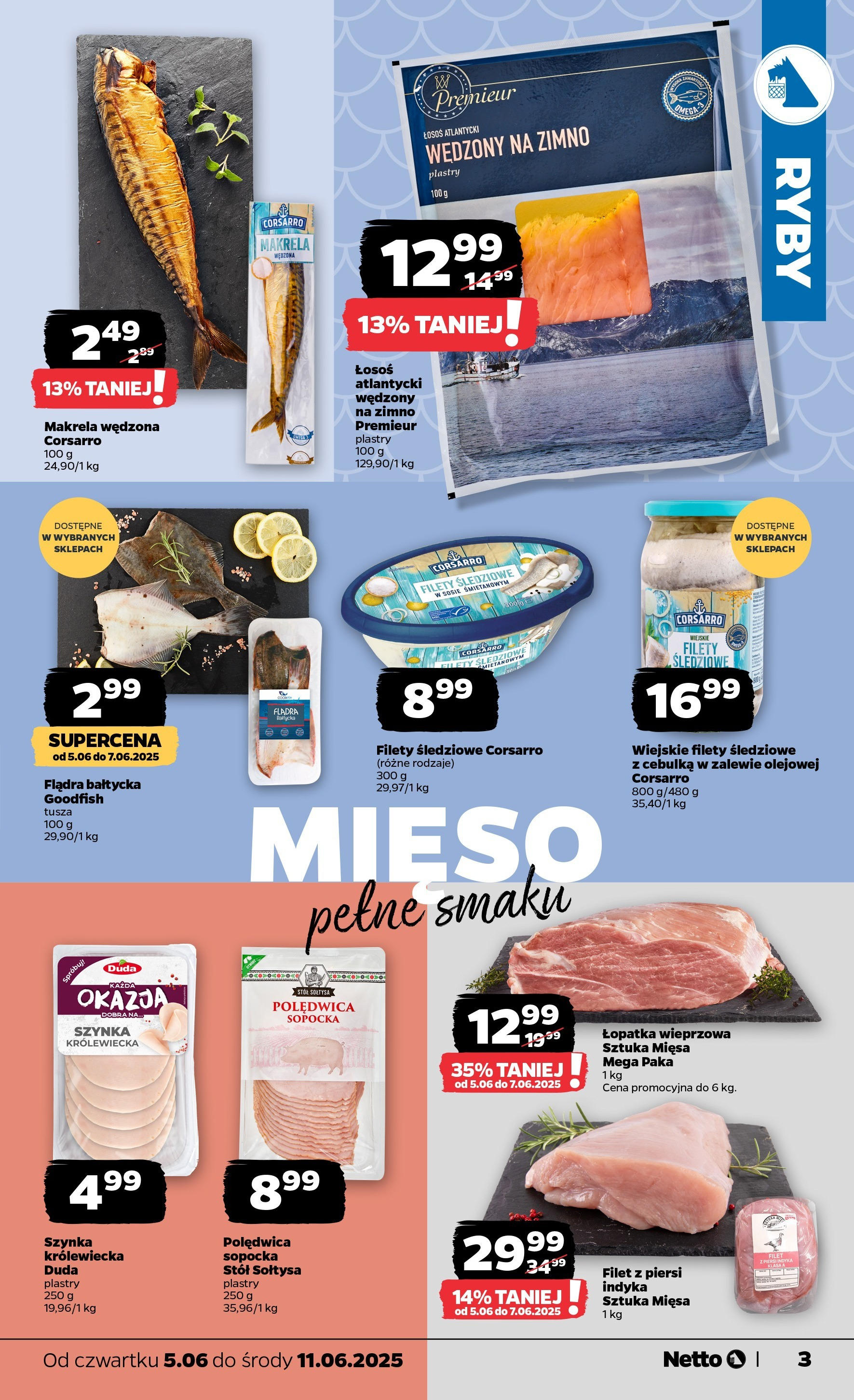 Netto gazetka - Spożywcza od 05.06.2025 - Aktualne promocje | Strona: 3 | Produkty: Łosoś atlantycki, Makrela wędzona, Makrela, Łosoś