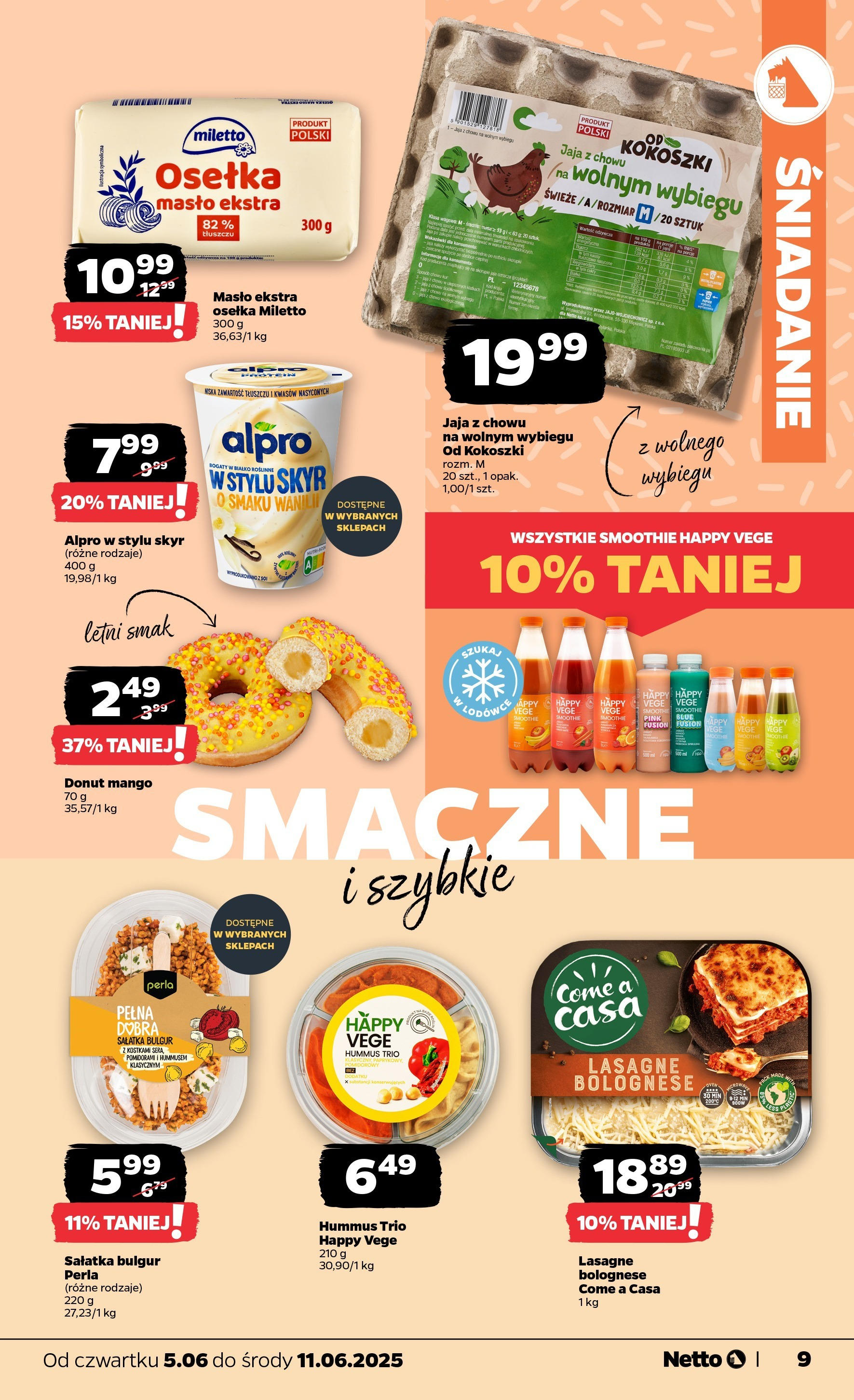 Netto gazetka - Spożywcza od 05.06.2025 - Aktualne promocje | Strona: 9 | Produkty: Alpro, Lasagne, Donut, Sałatka