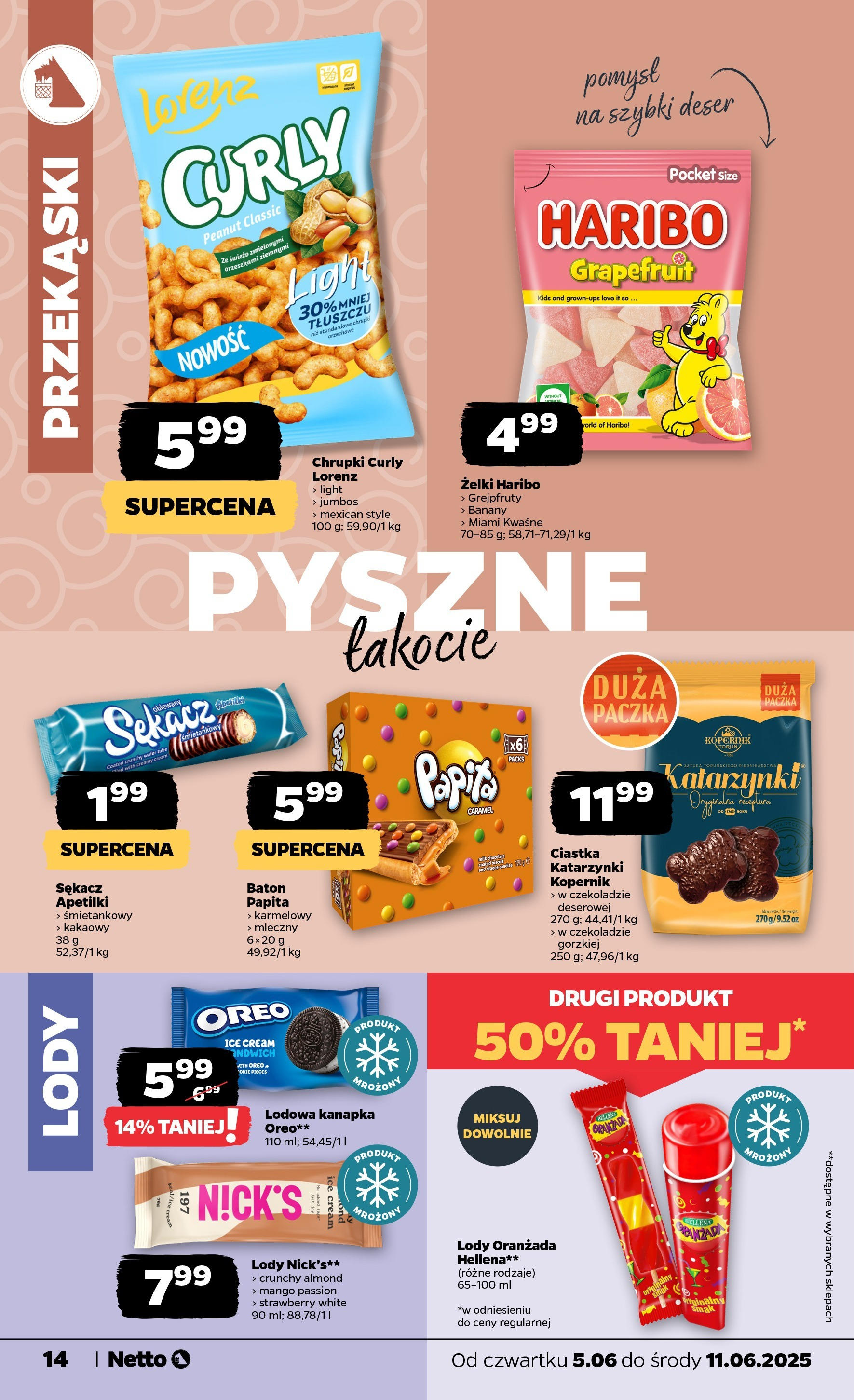 Netto gazetka - Spożywcza od 05.06.2025 - Aktualne promocje | Strona: 14 | Produkty: Chrupki, Sandwich, Żelki, Lody