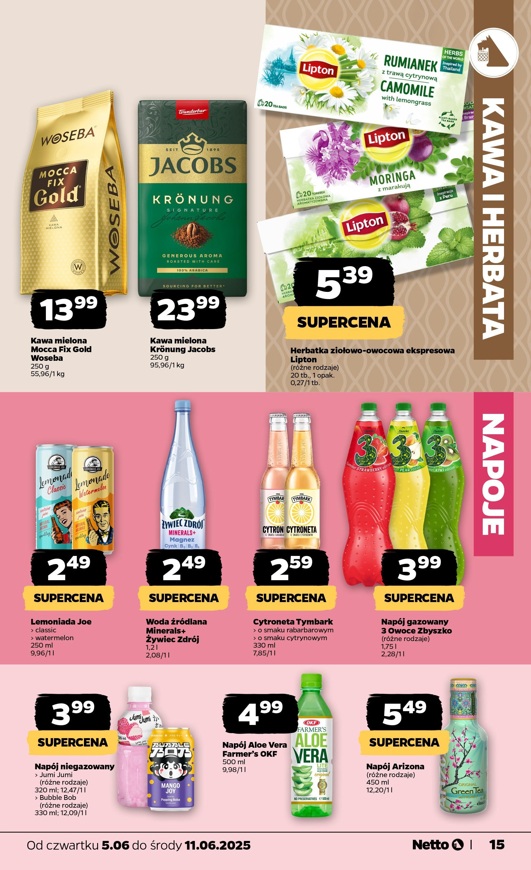 Netto gazetka - Spożywcza od 05.06.2025 - Aktualne promocje | Strona: 15 | Produkty: Napoje, Bób, Kawa, Woda