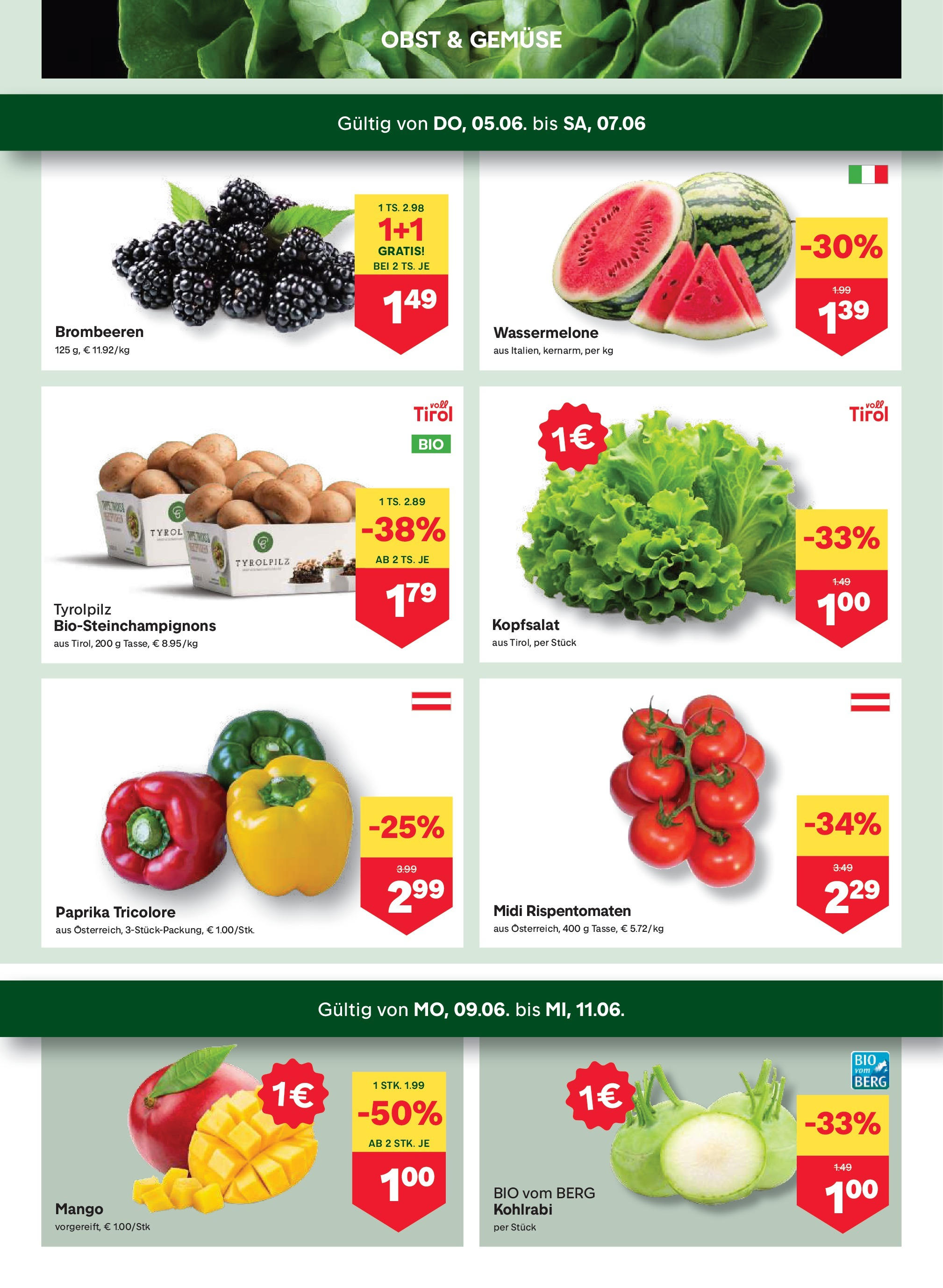 MPREIS Oberdrauburg von 05.06.2025 - Aktuelle Angebote | Seite: 2 | Produkte: Gemüse, Obst, Mango, Wassermelone