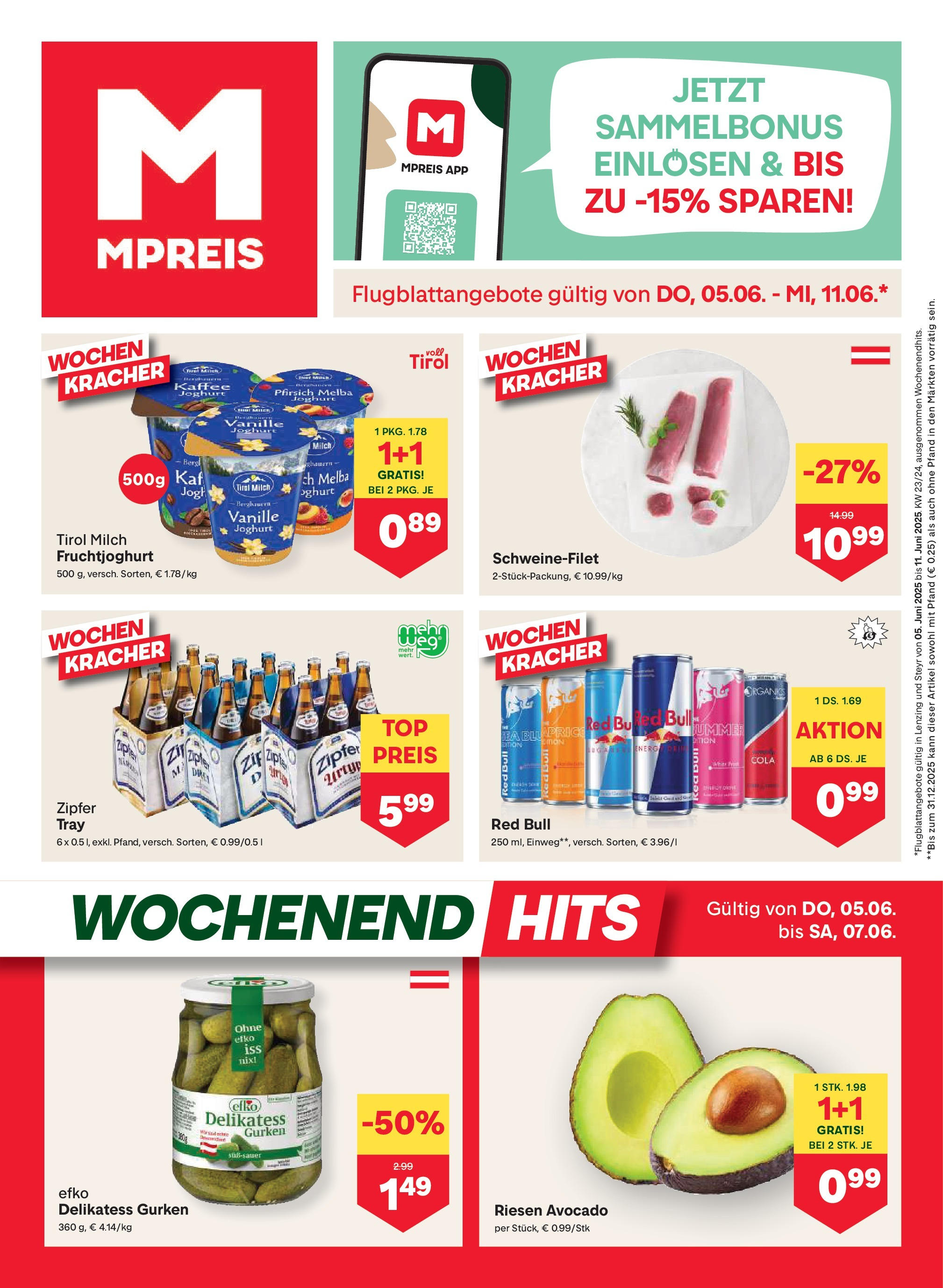 MPREIS Steyr von 05.06.2025 - Aktuelle Angebote | Seite: 1 | Produkte: Gurken, Avocado, Milch, Kaffee