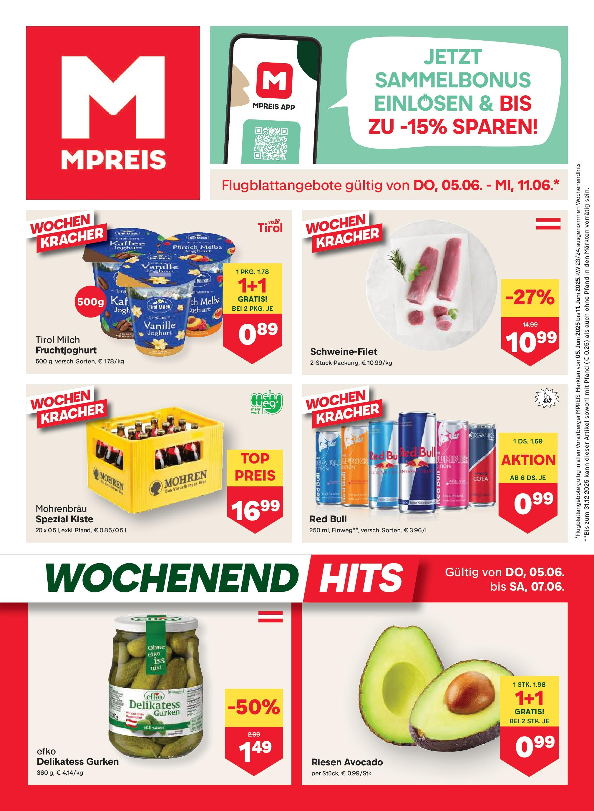 MPREIS Mittelberg von 05.06.2025 - Aktuelle Angebote | Seite: 1 | Produkte: Avocado, Pfirsich, Joghurt, Bier