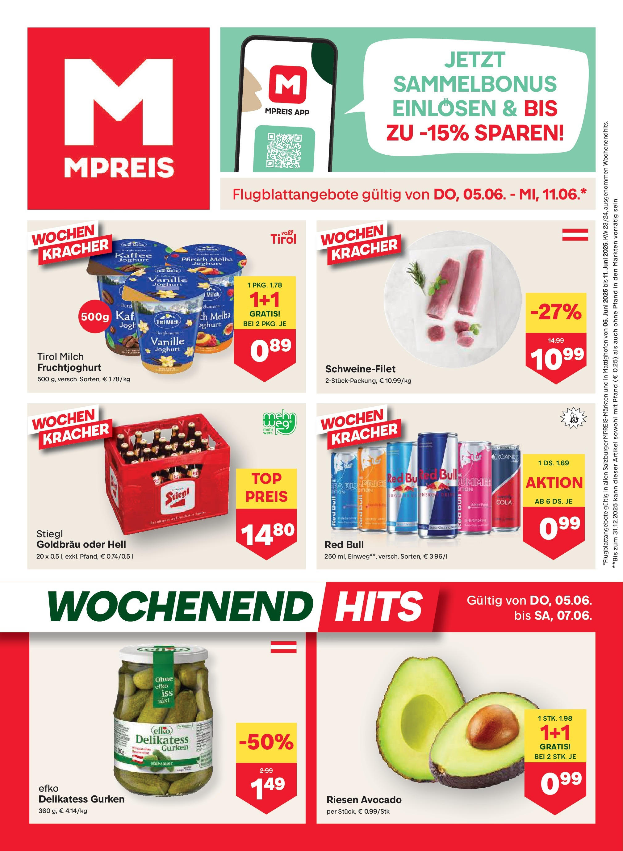 MPREIS Pfarrwerfen von 05.06.2025 - Aktuelle Angebote | Seite: 1 | Produkte: Gurken, Avocado, Joghurt, Kaffee