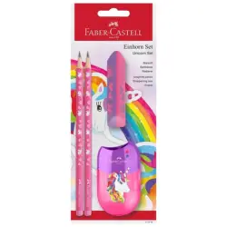 FABER-CASTELL Einhorn-Set Bleistifte, Radierer, Spitzer 4-teilig rosa/violett