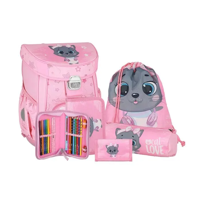 SPIRIT Schultaschen-Set Vision Katze 18 l 5-teilig rosa
