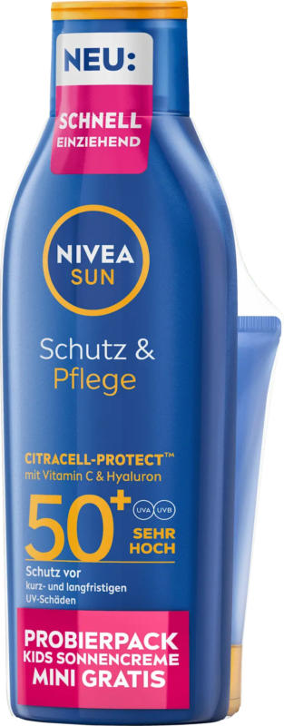 NIVEA SUN Sonnenmilch LSF 50+ Schutz & Pflege + Sonnenmilch Kids LSF 50+ Reisegröße