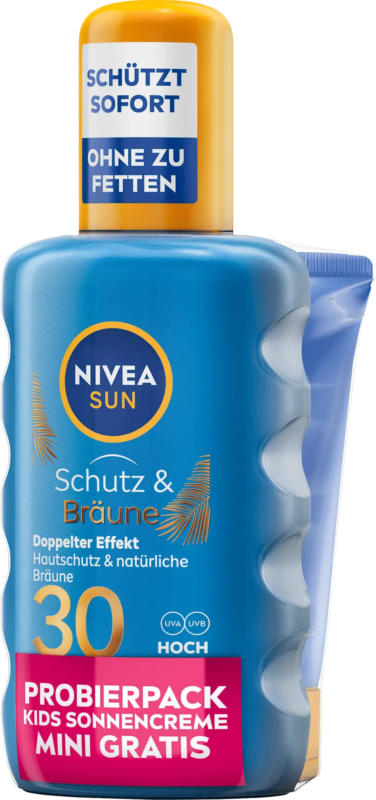 NIVEA SUN Sonnenspray Schutz & Bräune LSF 30 + Sonnenmilch Kids LSF 50 Reisegröße