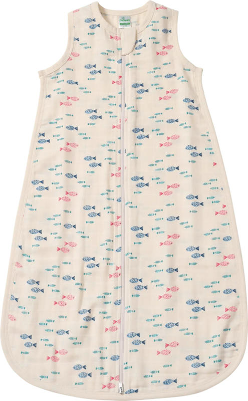 ALANA Schlafsack aus Musselin 0,5 TOG mit Fisch-Muster, beige, 90 cm