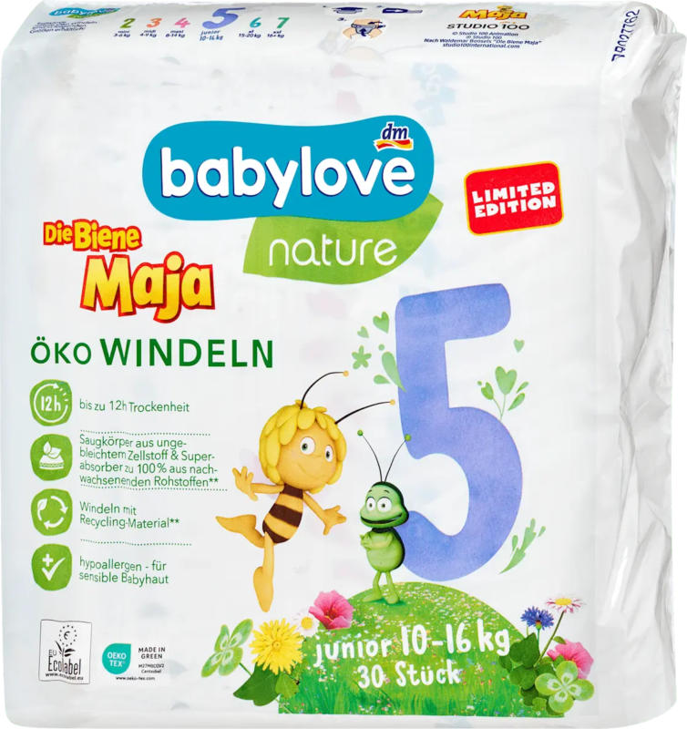 babylove nature Windeln Die Biene Maja Gr. 5 Junior (10-16 kg)