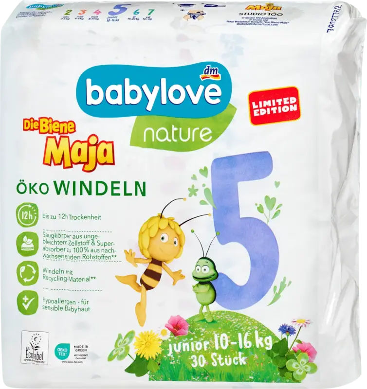 babylove nature Windeln Die Biene Maja Gr. 5 Junior (10-16 kg)
