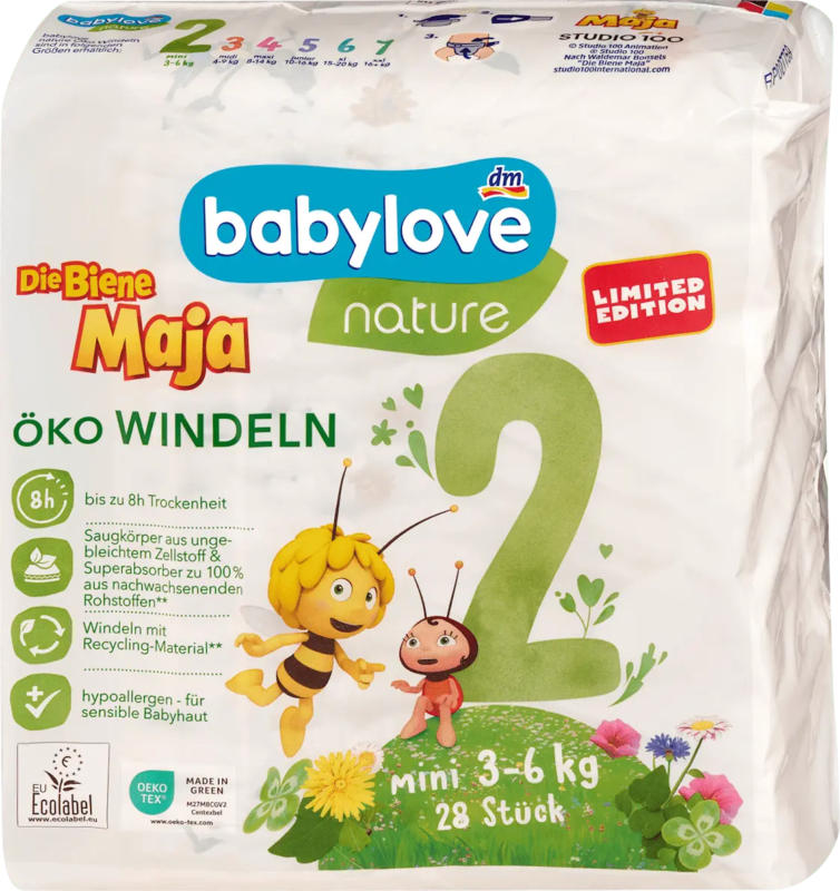 babylove nature Windeln Die Biene Maja Gr. 2 Mini (3-6 kg)