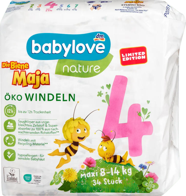 babylove nature Windeln Die Biene Maja Gr. 4 Maxi (8-14 kg)