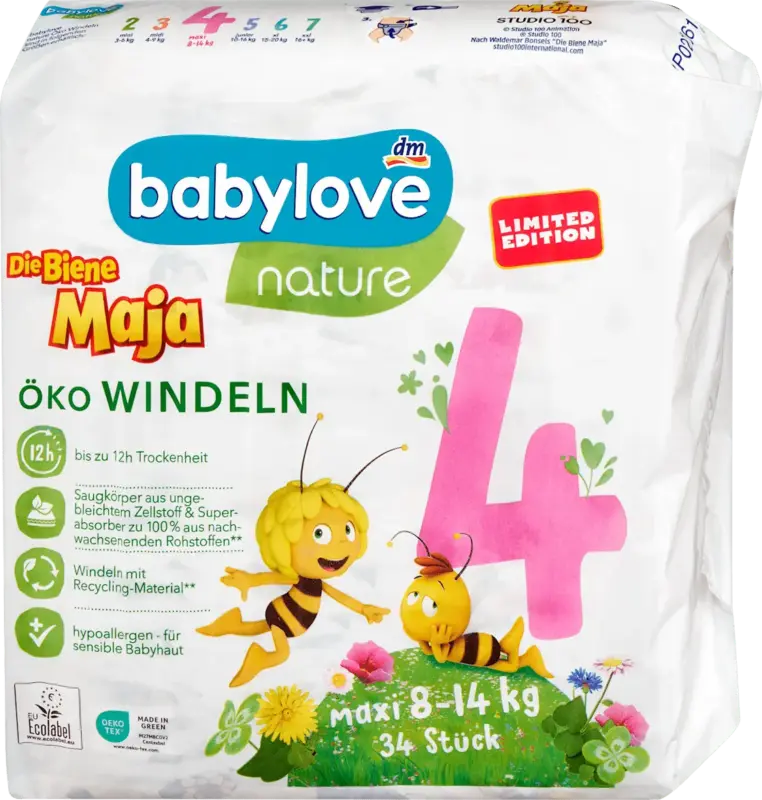 babylove nature Windeln Die Biene Maja Gr. 4 Maxi (8-14 kg)