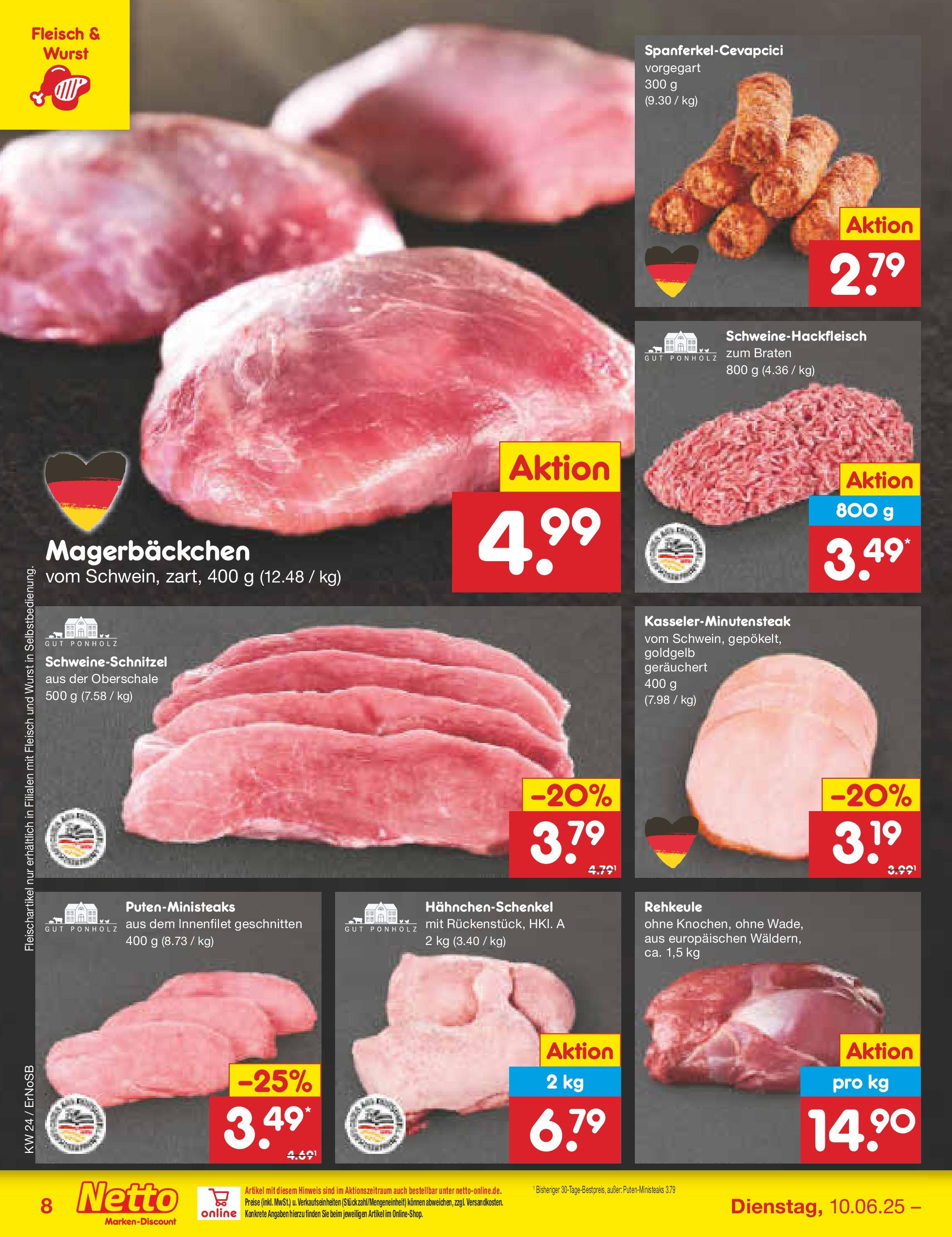 Netto Marken-Discount prospekt Elxleben (ab 10.06.2025) » Angebote | Seite: 8 | Produkte: Hahnchenschenkel, Wurst, Fleisch Netto Marken-Discount prospekt Elxleben (ab 10.06.2025) » Angebote | Seite: 8 | Produkte: Hahnchenschenkel, Wurst, Fleisch