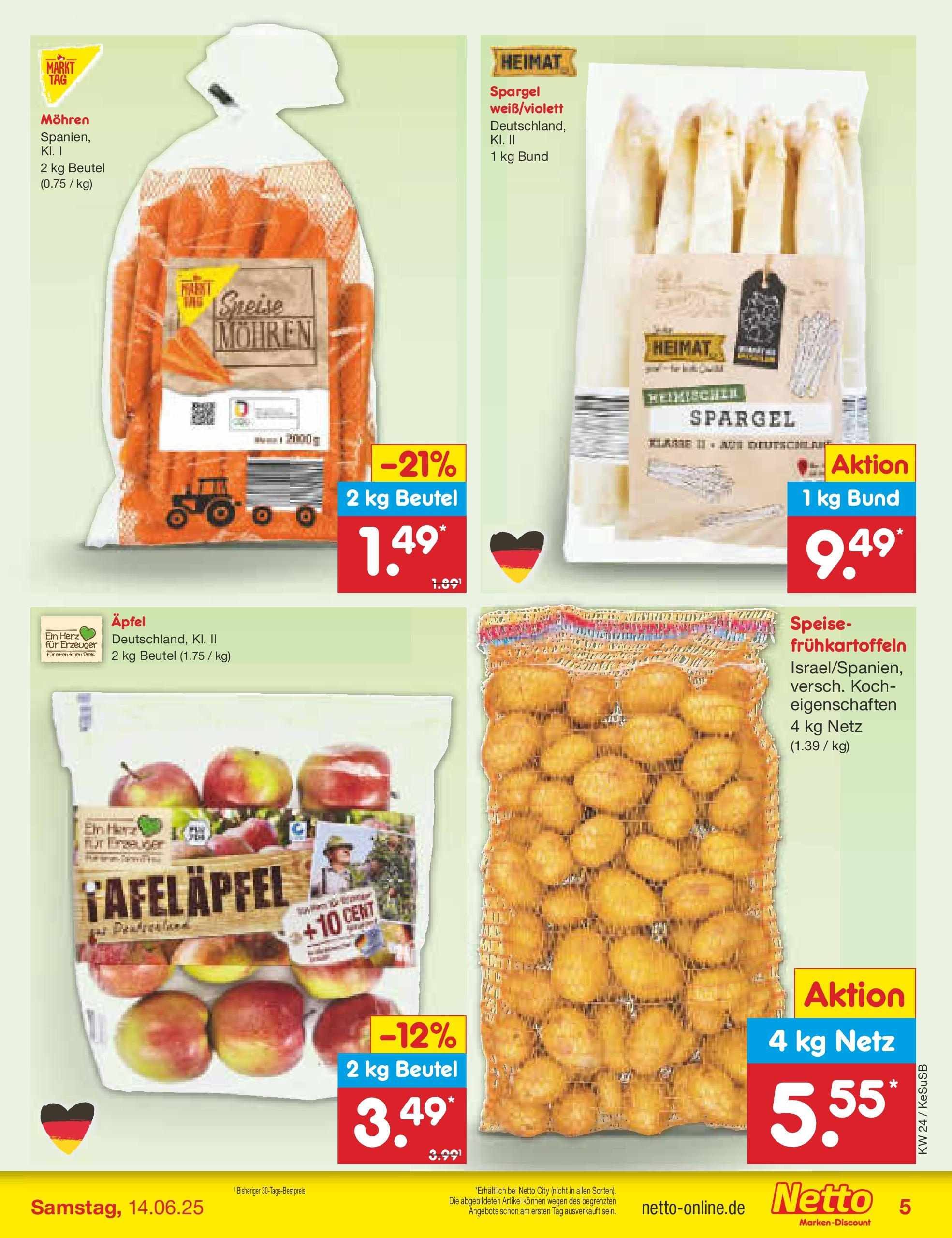 Netto Marken-Discount prospekt Kruft (ab 10.06.2025) » Angebote | Seite: 5 | Produkte: Äpfel, Spargel, Mohren Netto Marken-Discount prospekt Kruft (ab 10.06.2025) » Angebote | Seite: 5 | Produkte: Äpfel, Spargel, Mohren