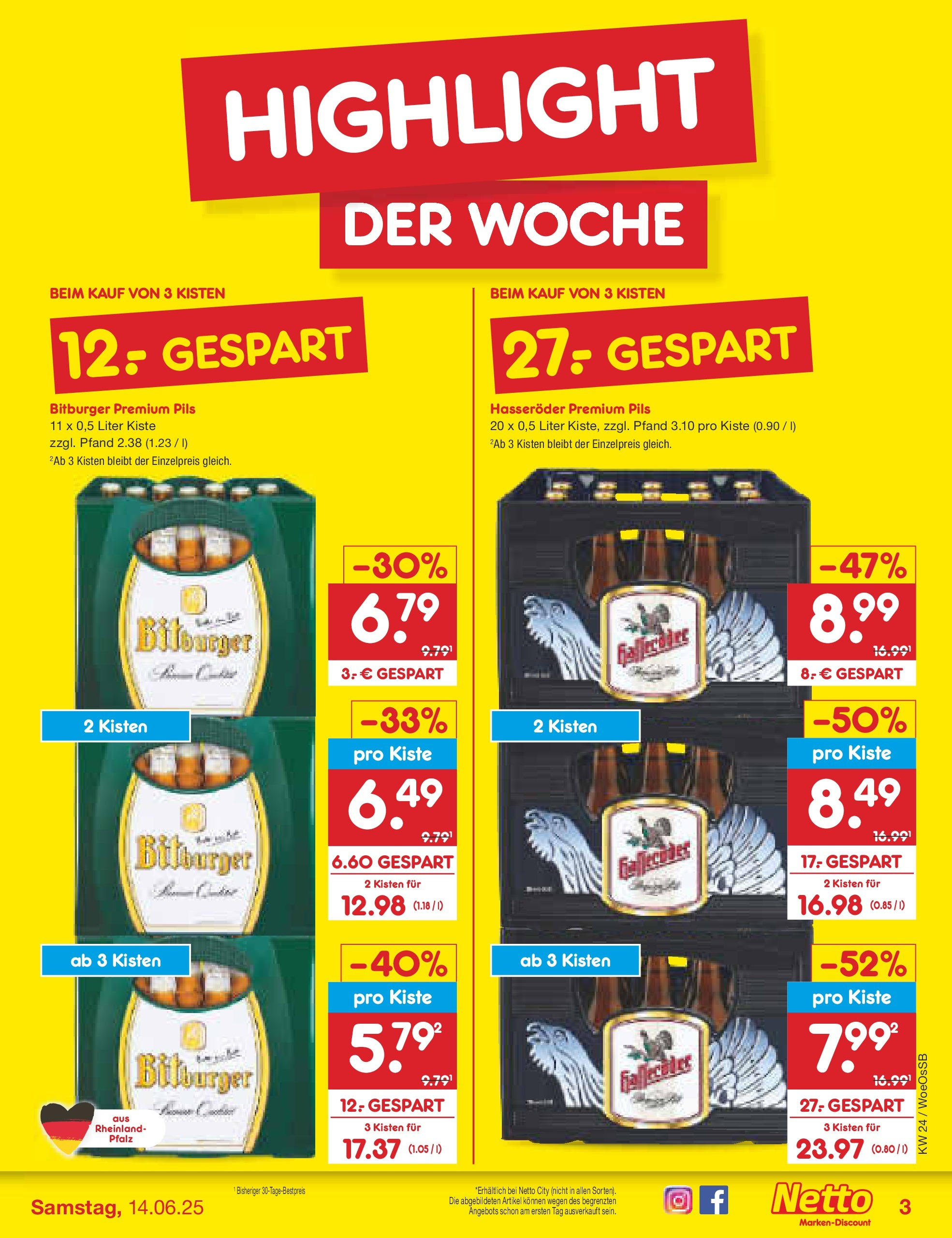Netto Marken-Discount prospekt Gemmingen (ab 10.06.2025) » Angebote | Seite: 3 | Produkte: Bitburger, Pils, Hasseröder Netto Marken-Discount prospekt Gemmingen (ab 10.06.2025) » Angebote | Seite: 3 | Produkte: Bitburger, Pils, Hasseröder